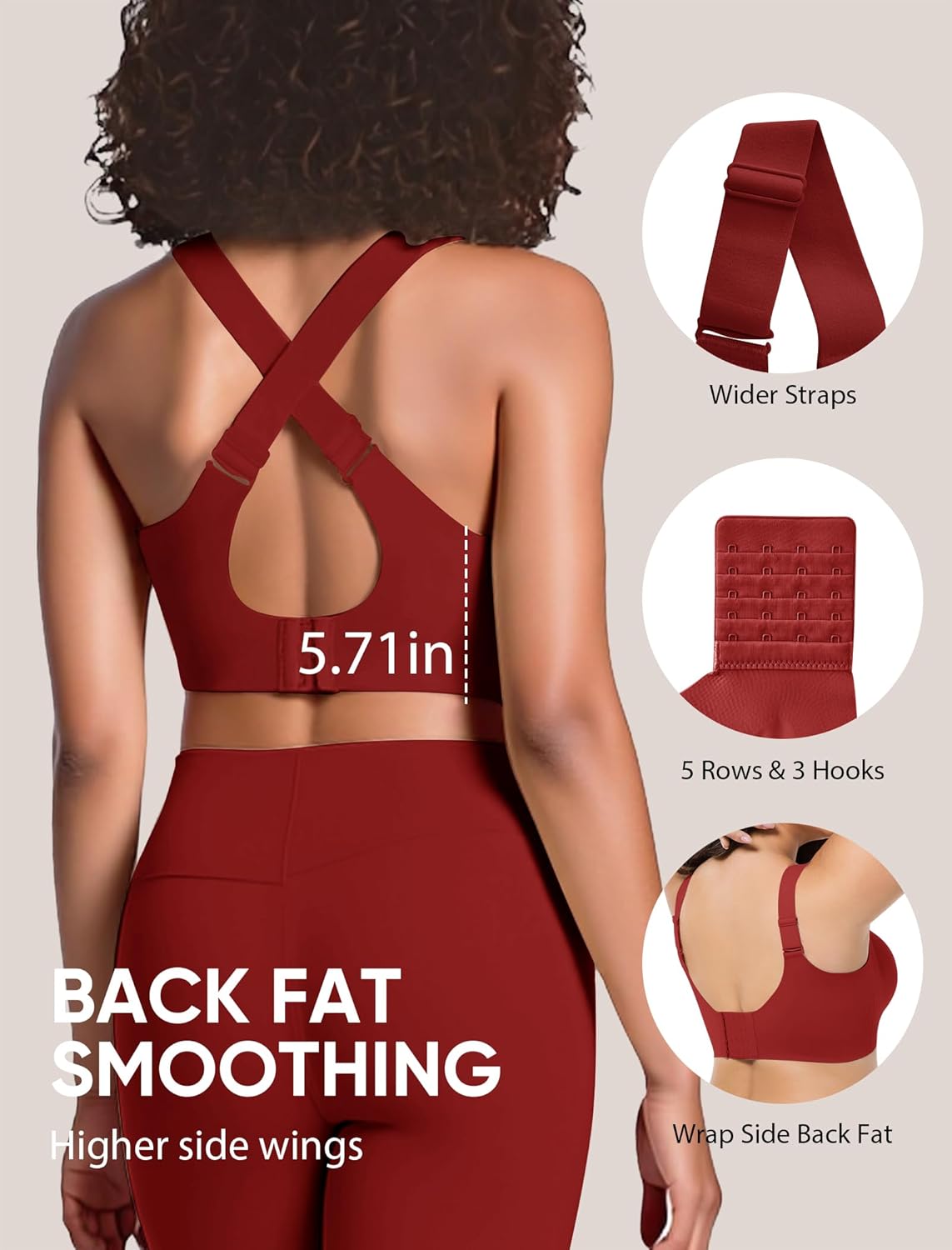 Jelly Bras for Women Plus Size Minimizer No Underwire Supportive Full Coverage Wider Straps Seamless Tshirt Bra Red XL - Image 4