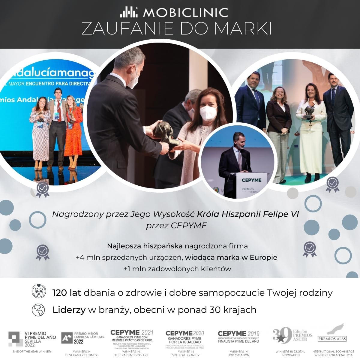Olimpo Mobiclinic Aluminiowy składany chodzik z torbą i tacą 4 kółka biały