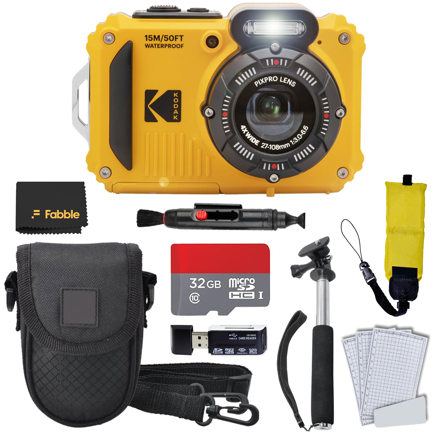 Kodak PIXPRO WPZ2 Rugged Waterproof Shockproof Digital Camera 16MP 4X Optical Zoom 1080P Full HD Video, 2.7 LCD (Yellow), 32GB SD Card, Black Compact Camera Case, Floating Strap, Bundle (7 Items)-image-9