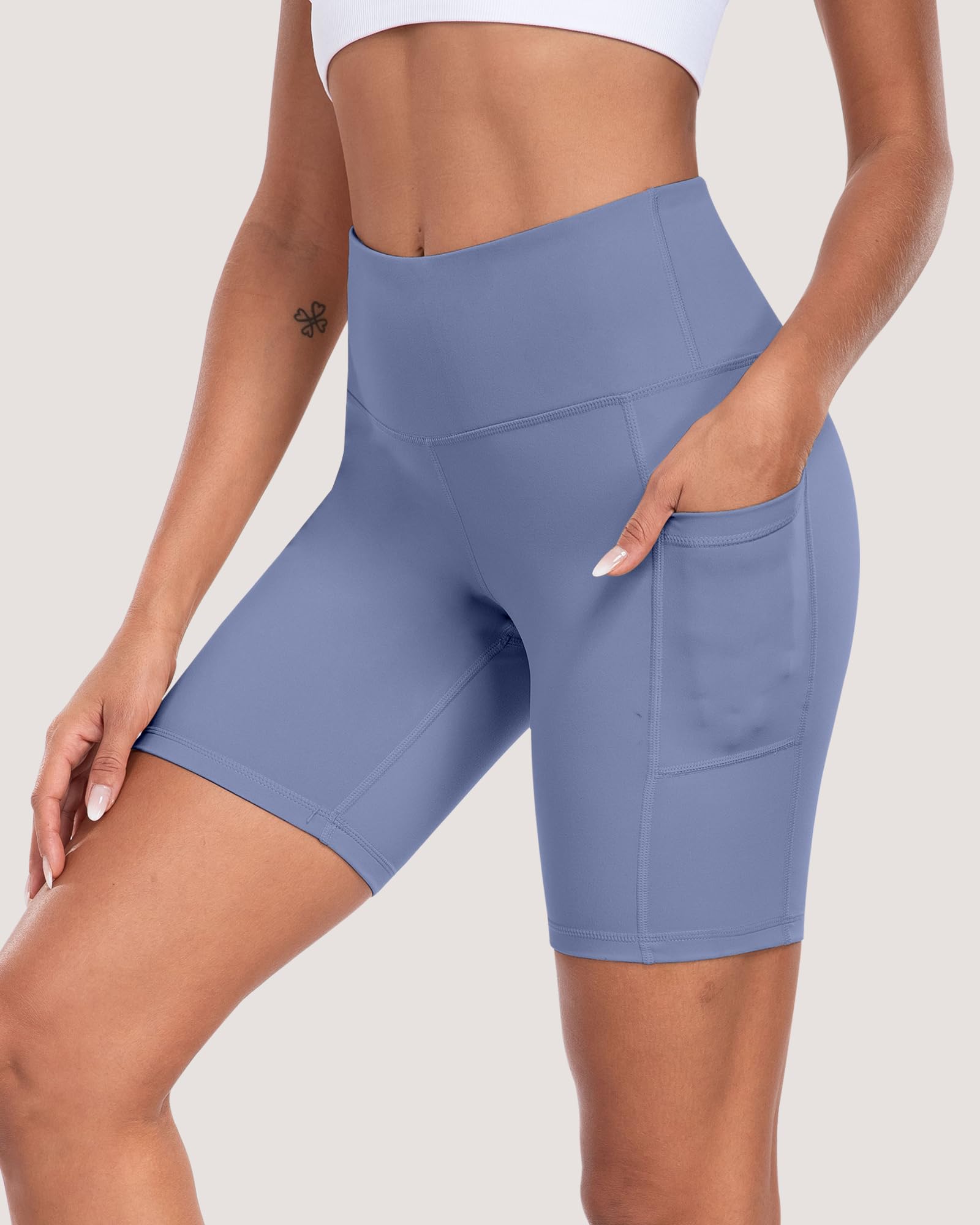 Pantalones cortos de ciclista para mujer con bolsillos, cintura alta de 8 pulgadas, control de abdomen, suaves, atléticos, entrenamiento, gimnasio, yoga — view 14