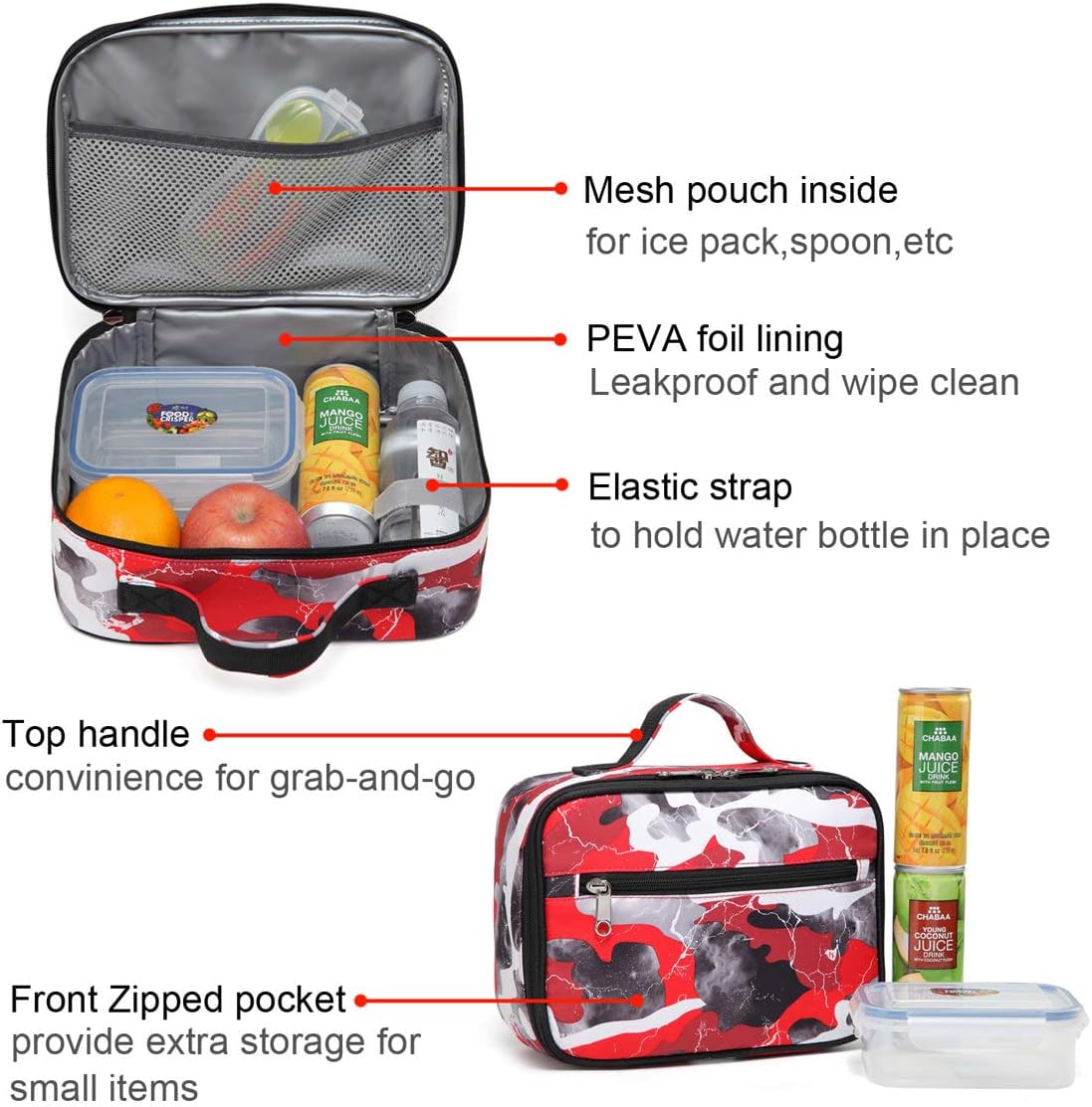 BLUEFAIRY Kids Backpack with Lunch Box for Boys Girls Elementary Middle School BookBags for Teens Childs Back to School Travel Gifts Large Campartments Padded Straps Sleeve Camo Red - Image 5