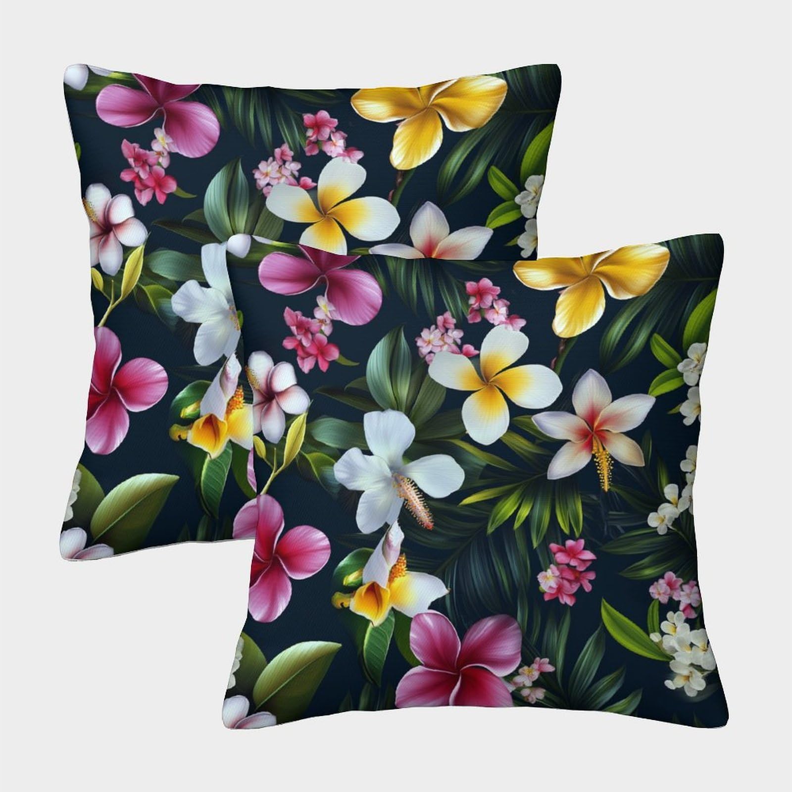 kaiyun 2 Pack Plumeria, Hibiscus, Bird of Paradise, Orchid Luxury Digital Printed Soft 3D Themed Square Cushion Cover 50x50cm
