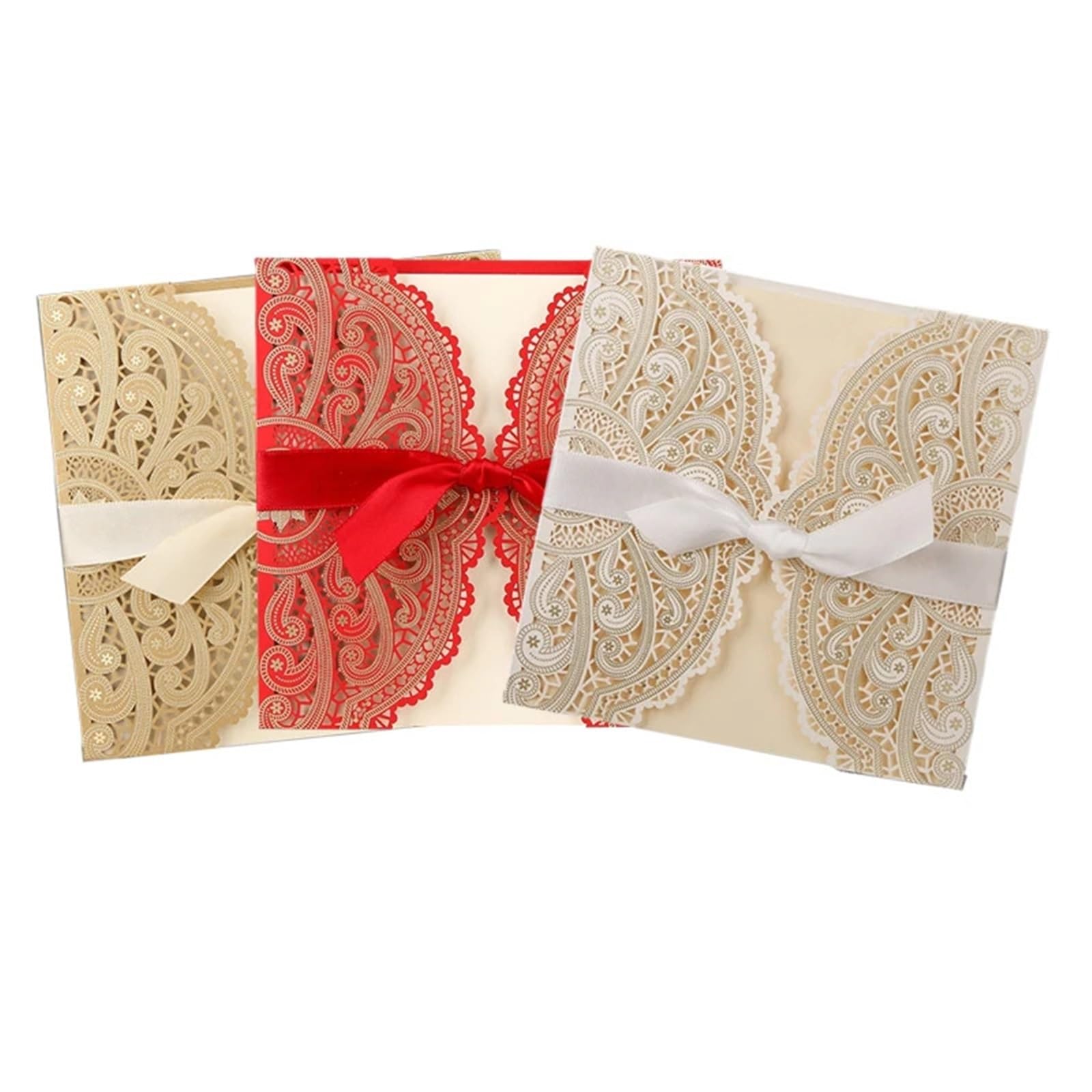 Hochzeitseinladungen Karte 10 Stücke Laser Cut Floral Hochzeitseinladungskarte Spitze Grußkarte Benutzerdefinierte Mit Band Geburtstag Verlobung Hochzeit Partei Liefert(One Set Red)