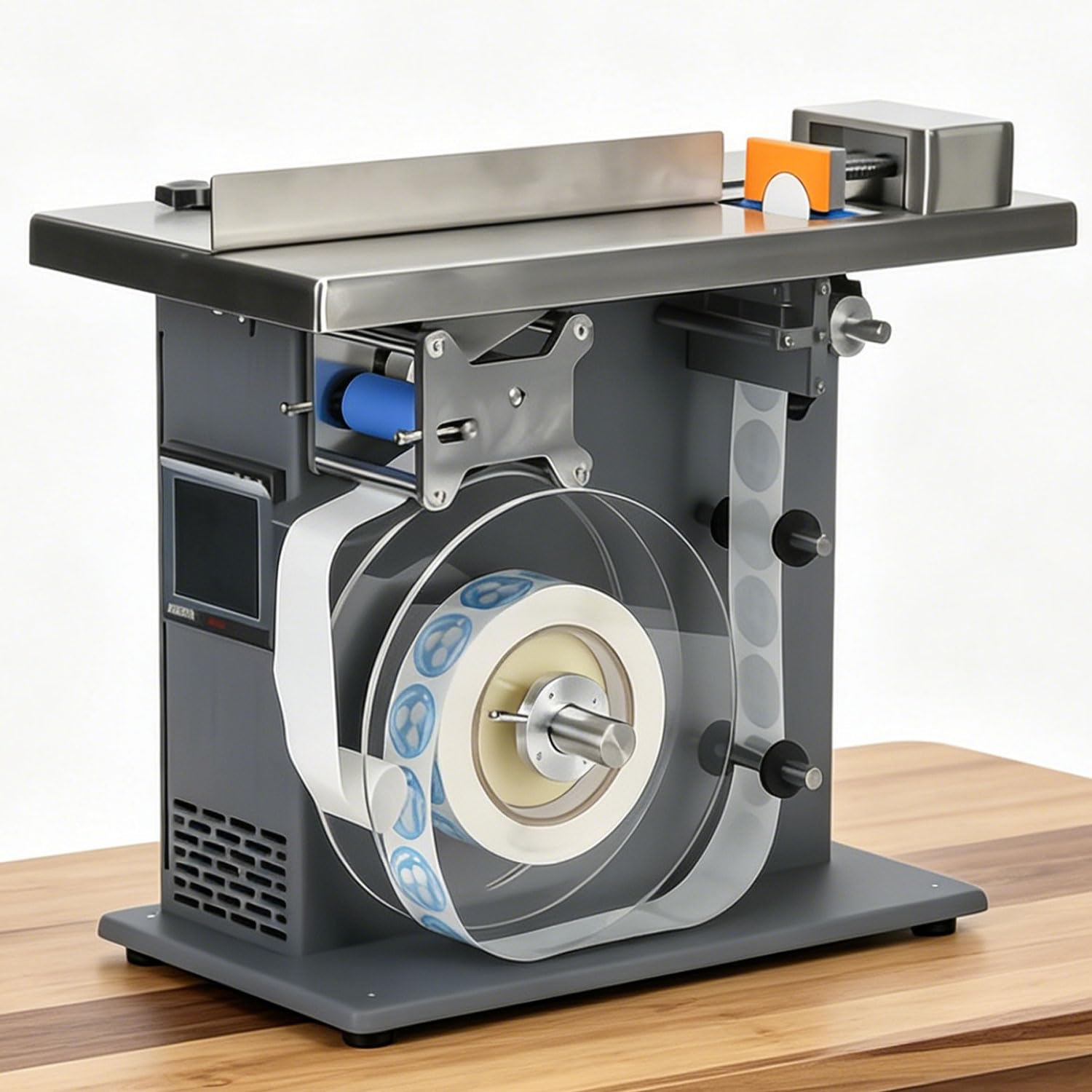 JOSBY Etichettatrice Automatica, Applicatore di Etichette Ad Angolo di 90 Gradi, Diametro 20-50 Mm, con Sensore A Fibra Ottica, per Centraggio Automatico, Etichettatrice Angolare Sigillante