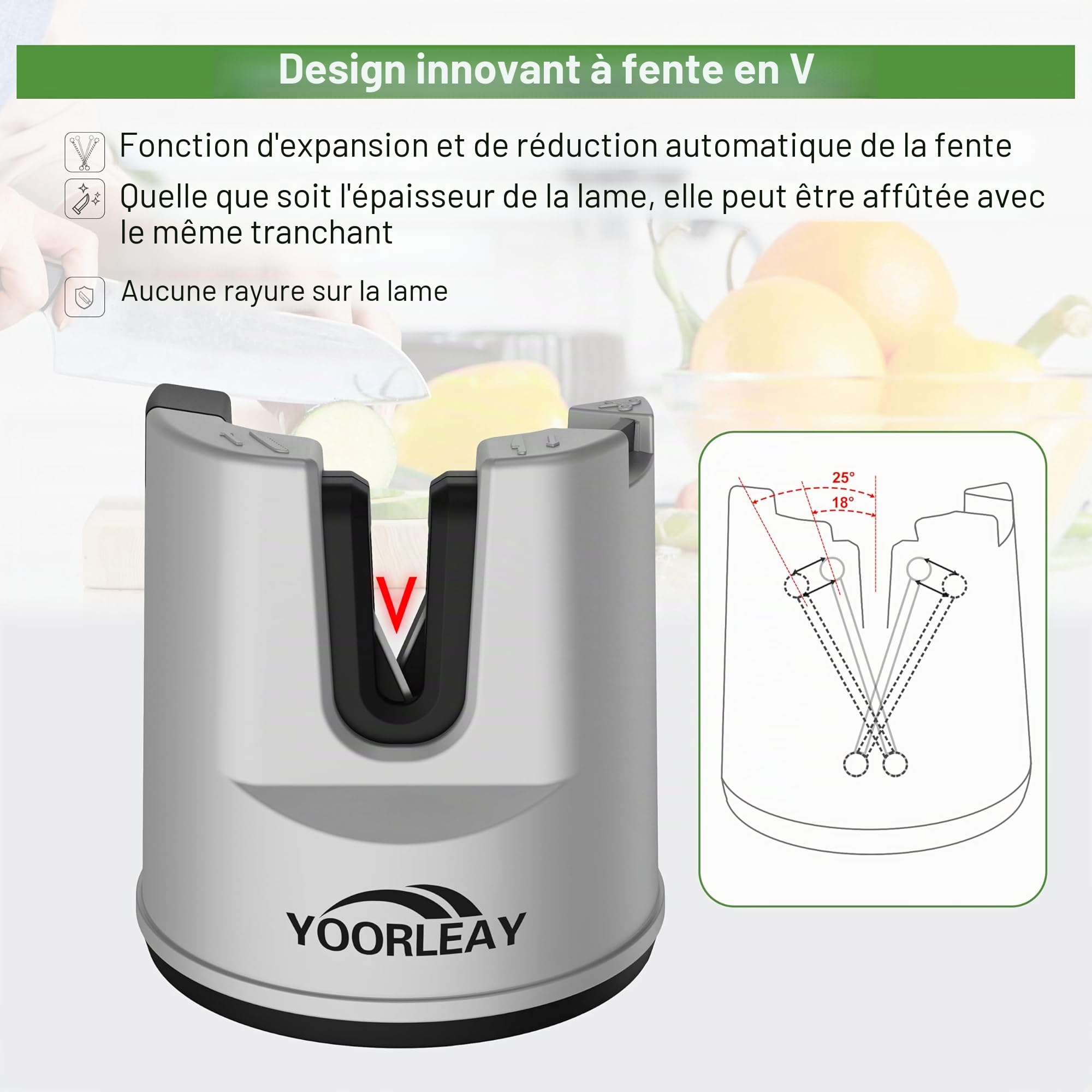 Aiguiseur de couteaux - YOORLEAY Aiguiseur de couteaux à réglage automatique de l'angle pour ciseaux, couteaux droits et dentelés, outil d'aiguisage de couteaux fixes multifonctionnel à ventouse