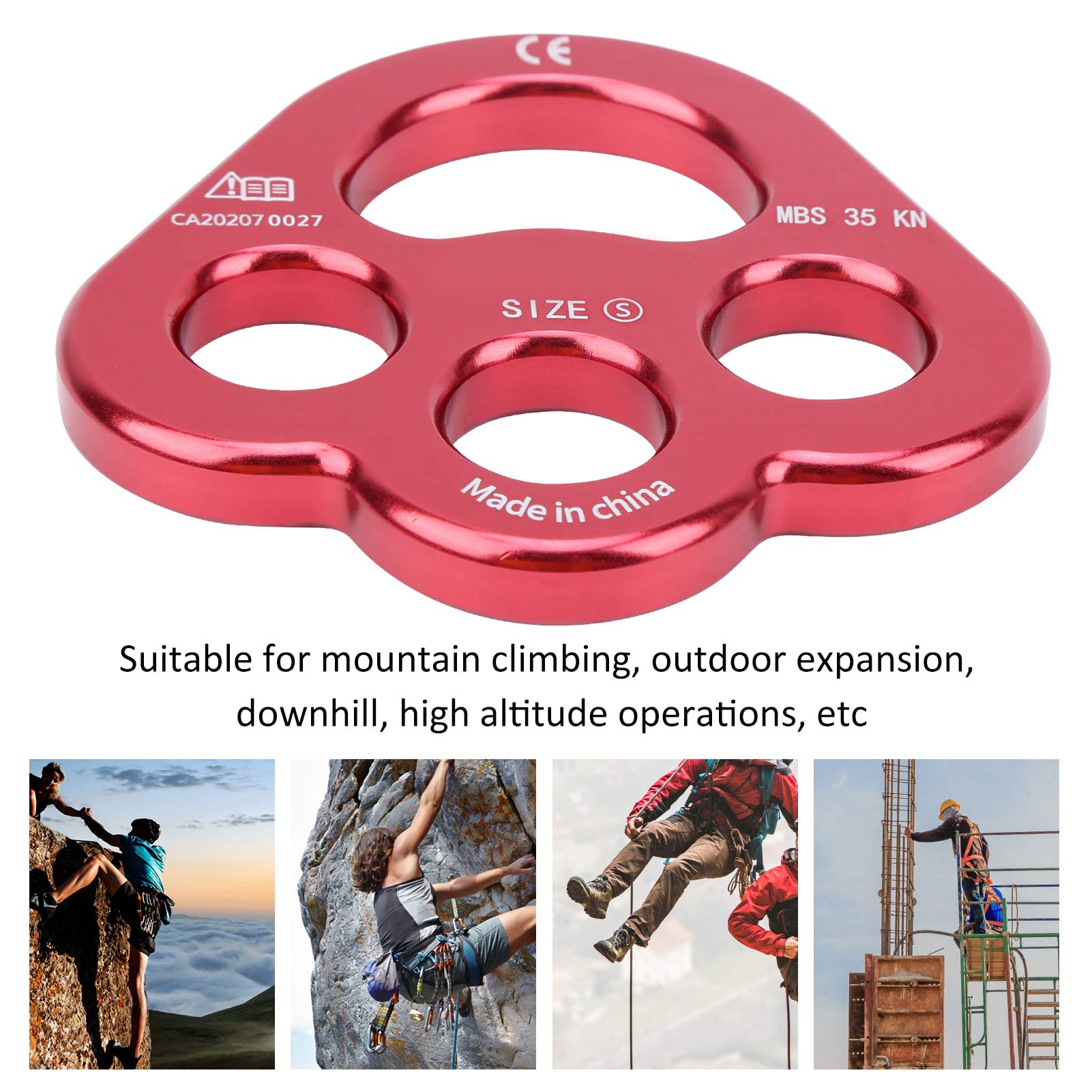 Sartiame a 3 Fori climbing Fori, Connettore divisorio Multi-Ancoraggio Piastra di Rigging Attrezzatura per Arrampicata per Alpinismo 3 Fori Piastra Arrampicata Rosso Attrezzatura