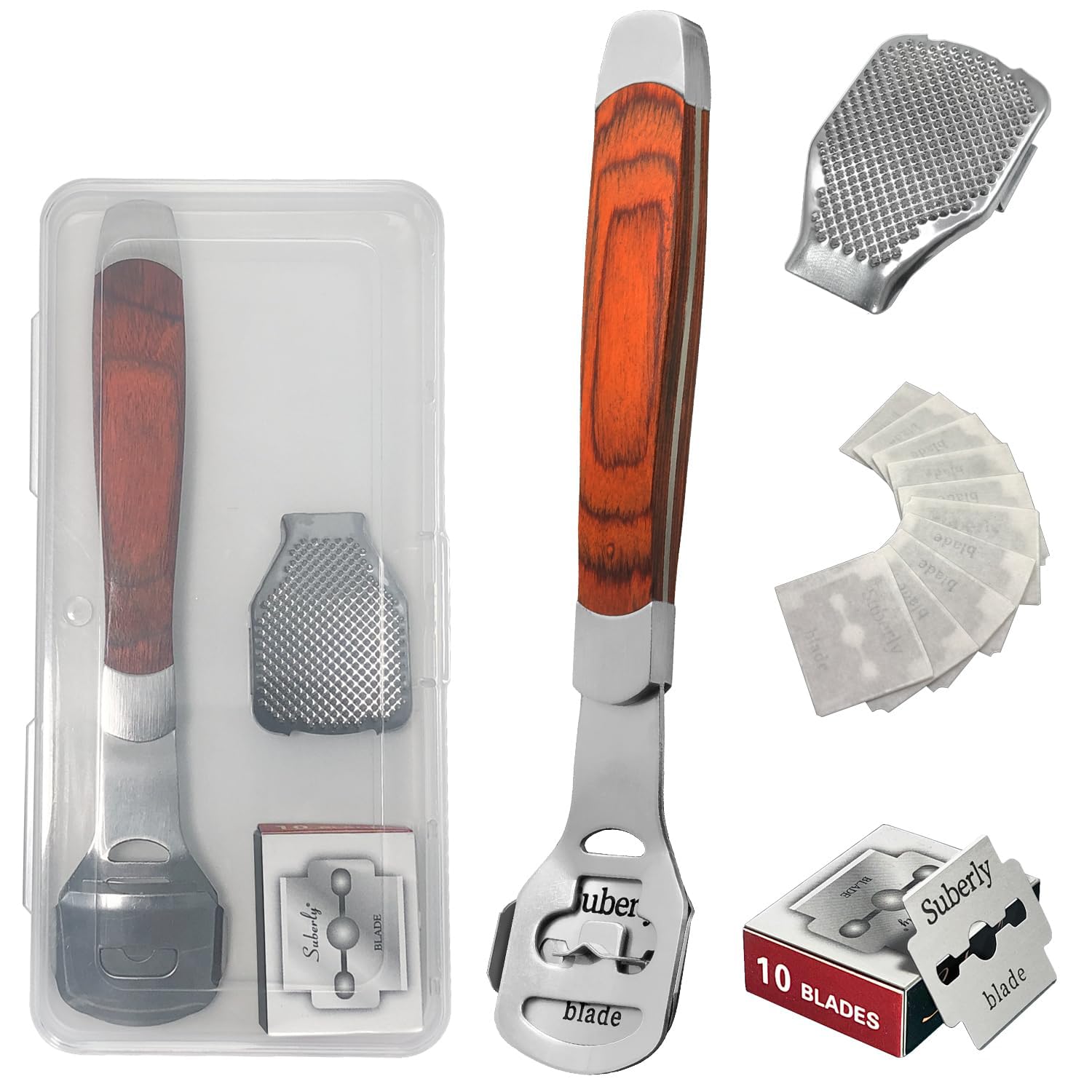 12PCS Pedicure Scrubber Set, Stainless Steel Foot Razor, Callus Shaver, Foot File, Replacement Blades