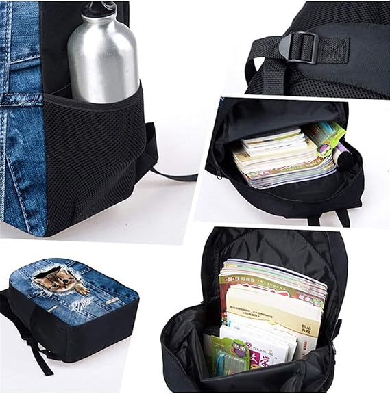 Horeset Small Bird Print Backpack Set Boy School Bags with Picnic Lunch Bag Pen Case Bag, Students Book Bag Portable Daypack Large Capacity Rucksack for Primary School