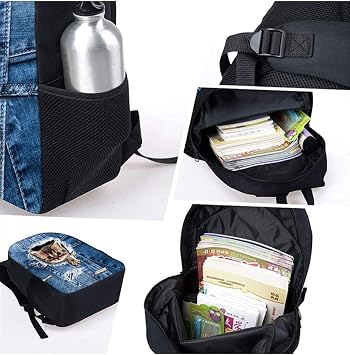 Horeset Small Bird Print Backpack Set Boy School Bags with Picnic Lunch Bag Pen Case Bag, Students Book Bag Portable Daypack Large Capacity Rucksack for Primary School