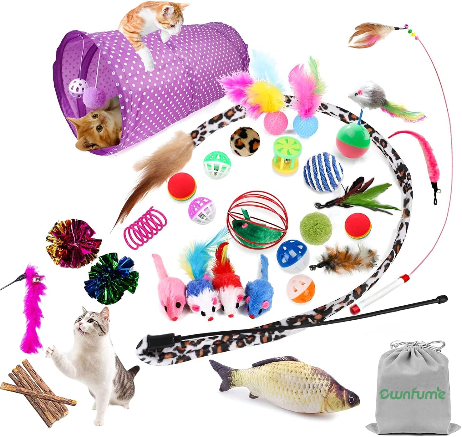 38 Pcs Cat Toys,Kitten Toys,Cat Toys Interactive Accessories for Indoor Cats,Cat Tunnel,Variety Teaser Wand with Feathers,Cat Toys for Kittens Biting,Catnip Fish,Mice,Balls for Cat Pet Lovers
