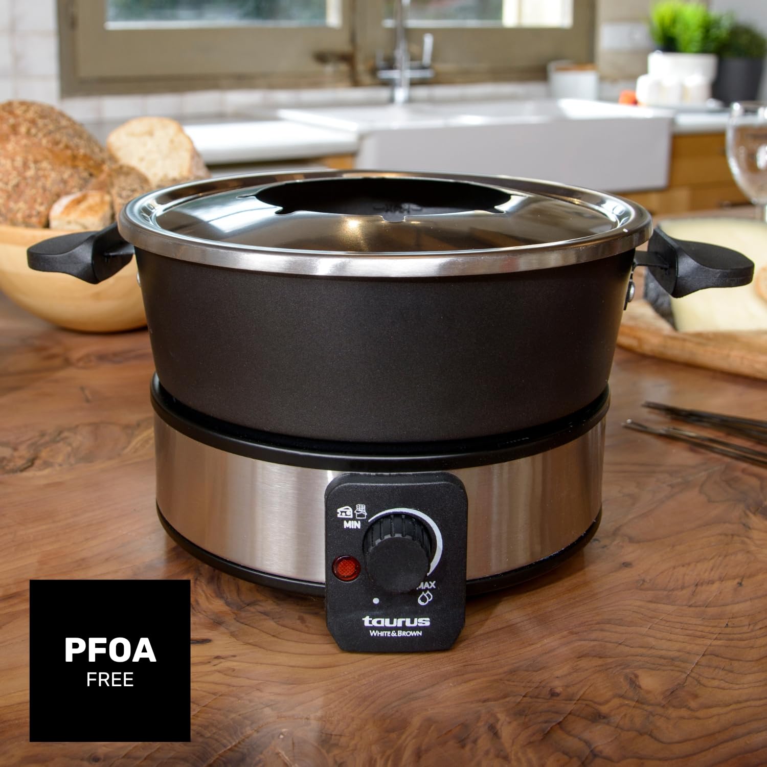 Taurus FF2 - Appareil à Fondue 1000W, Capacité de 2L, 8 personnes, Température régable, Tous types de fondues, Sans PFOA