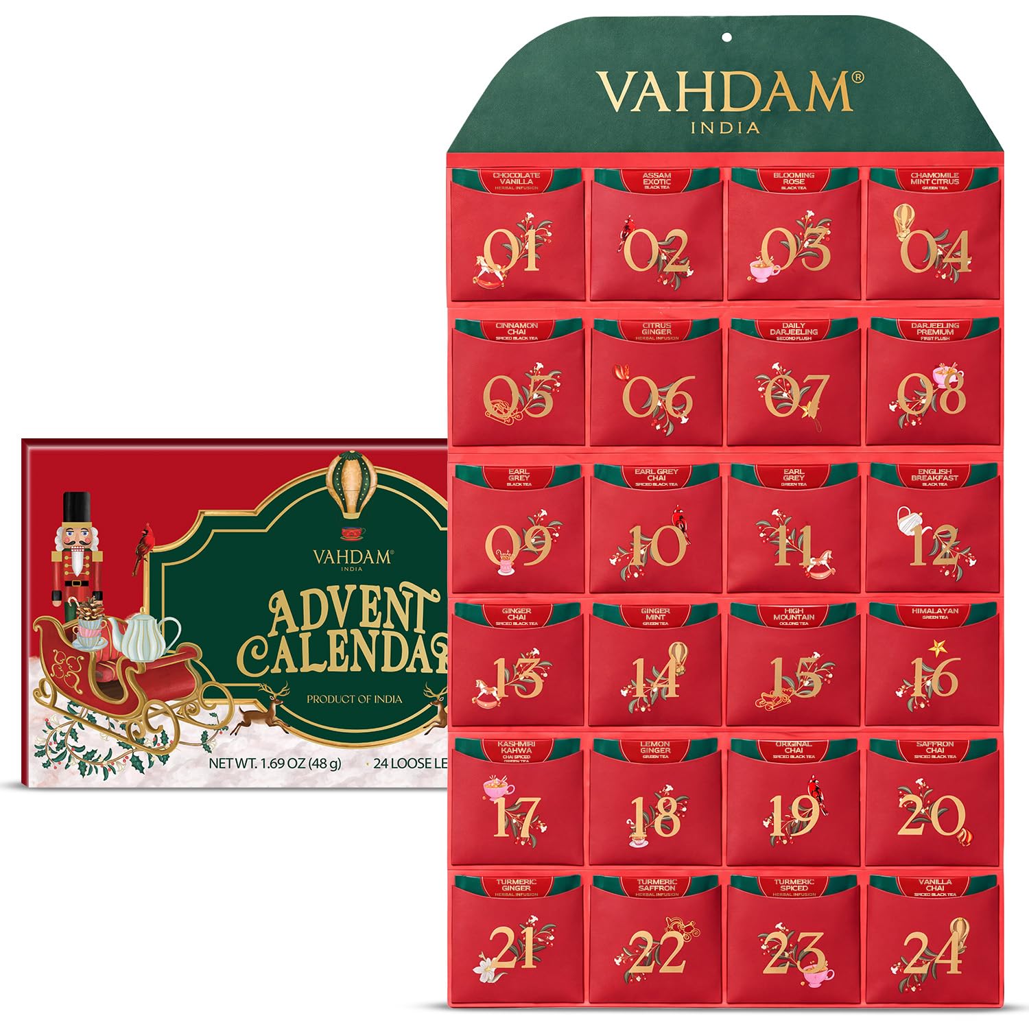 Limited Edition - Advent Calendar 2026 Folding Gift Box | 24 Unique Loose Leaf Teas - Holiday Gift Pack | Christmas Advent Calendar 2026 for Adults, Advent Calendar 2026 Adult Women and Men | VAHDAM Tea Gift 24 Count