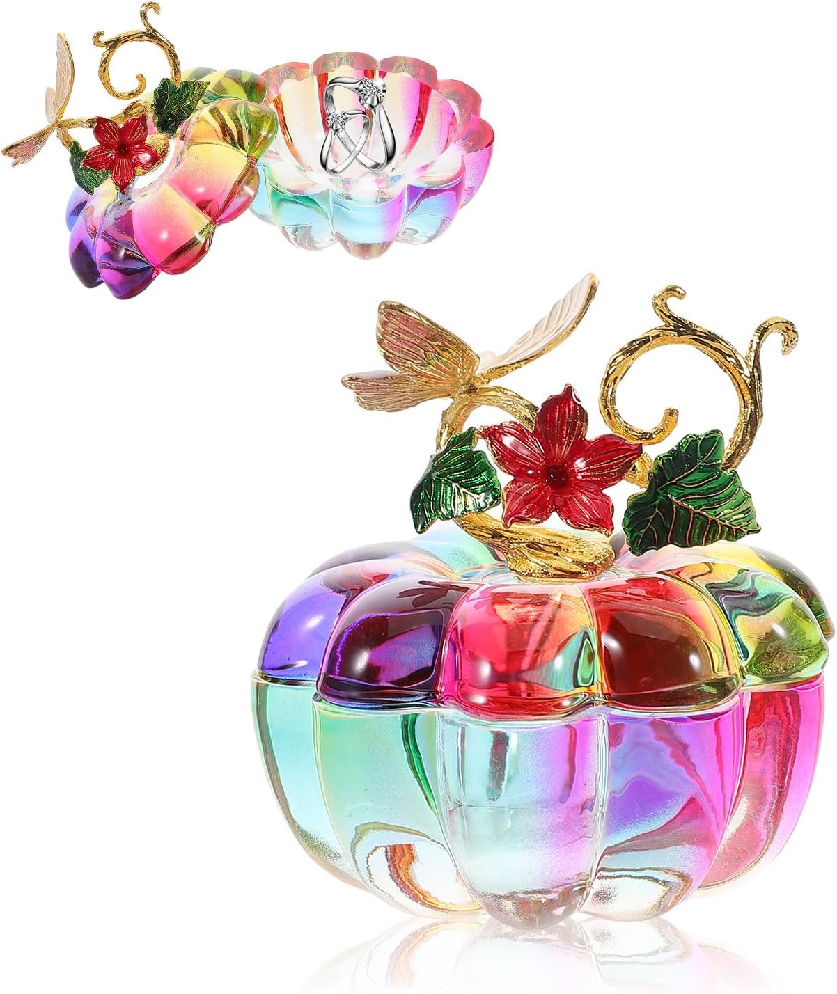 VALICLUD Glass Pumpkin Trinket Box Jewelry Storage Fall Season Decor