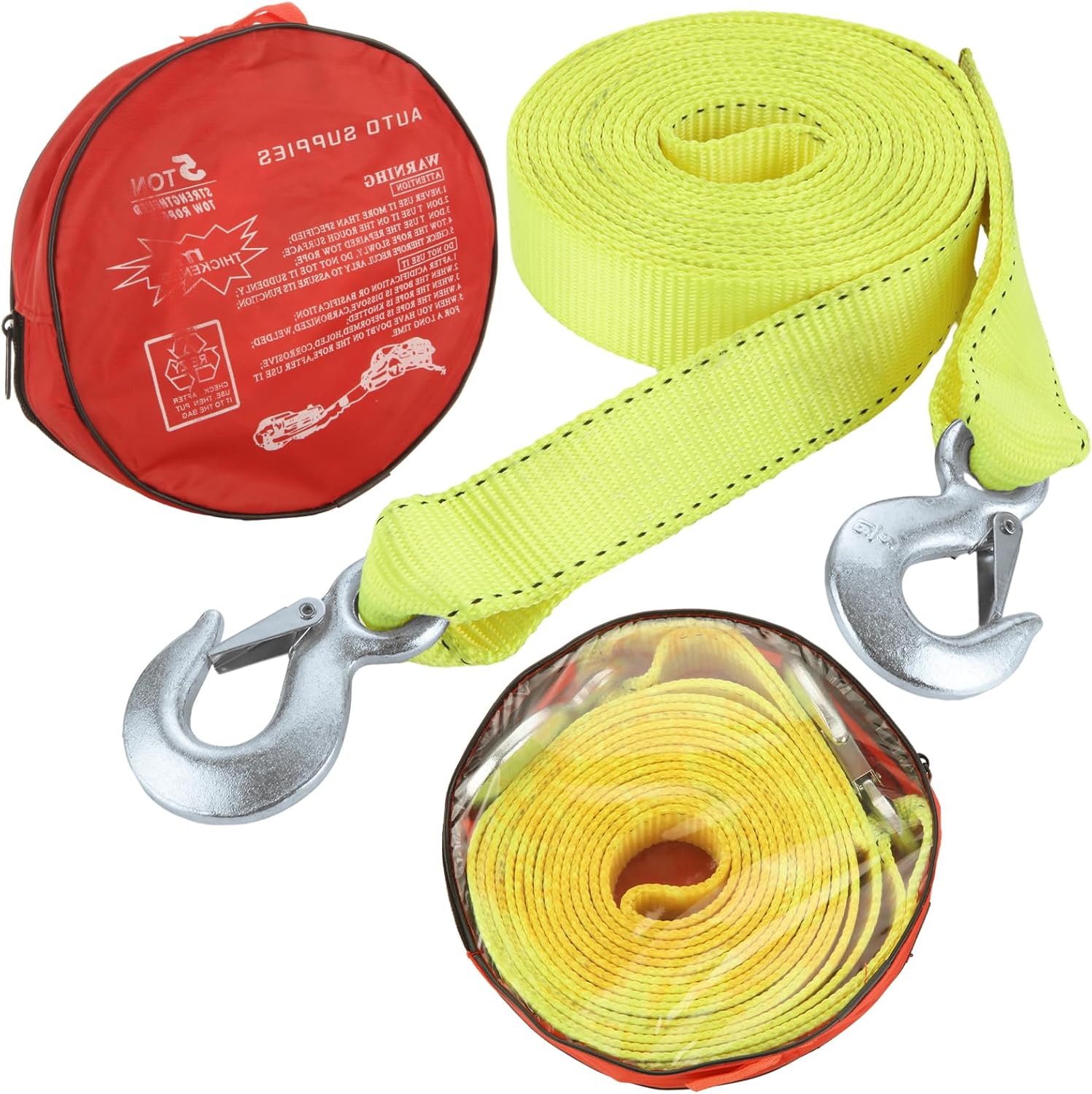 2 Pack 2 Inch Tow Straps Heavy Duty with Hooks 20ft Tow Rope, 13000 LBS Break Strength, Recovery Strap Towing Strap for Golf cart, Jeep Truck (Yellow)