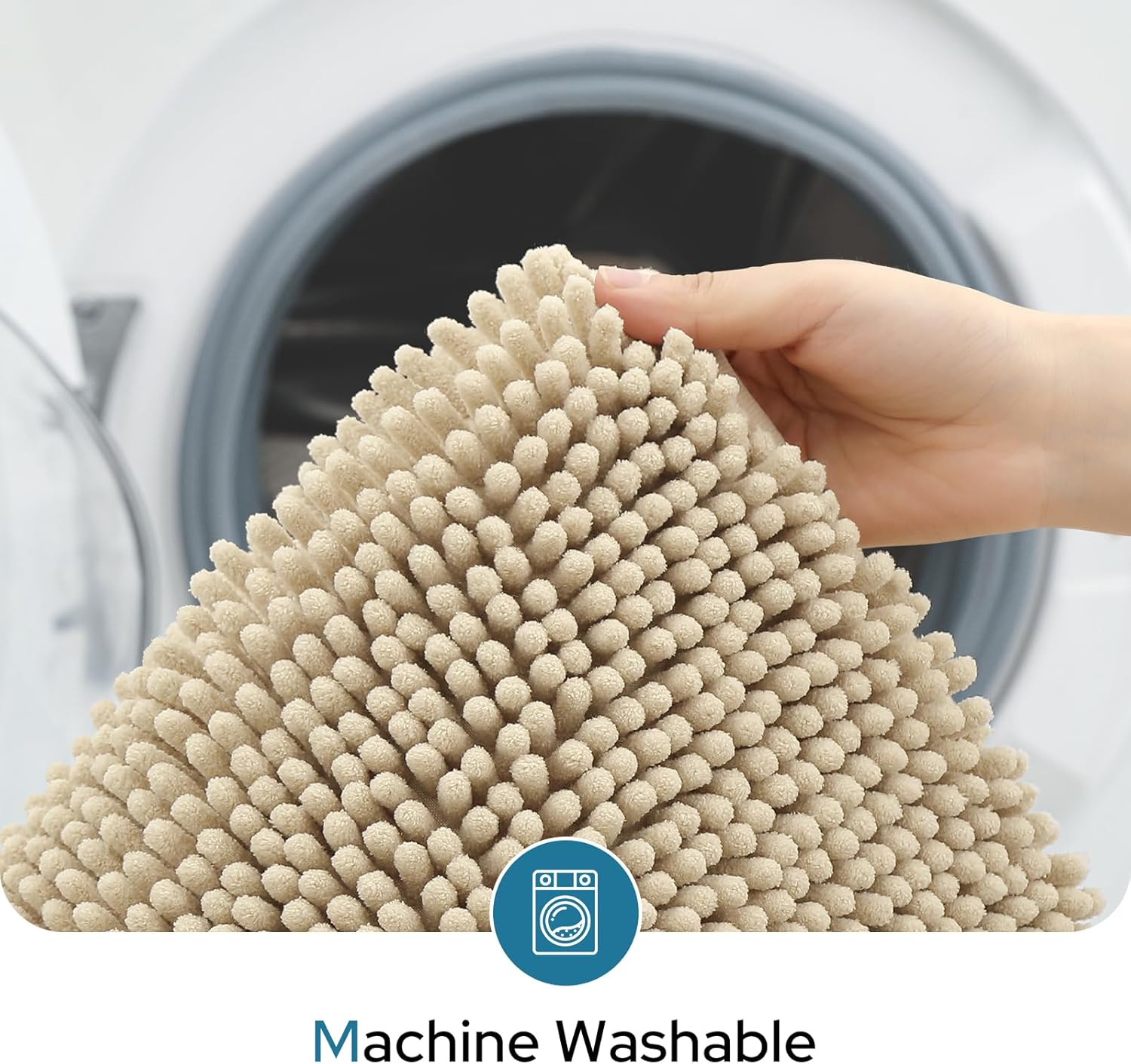 BYSURE Beige Bathroom Rugs Sets 3 Piece with Toilet Lid Cover Non Slip Extra Absorbent Plush Chenille Soft Washable Bath Mats