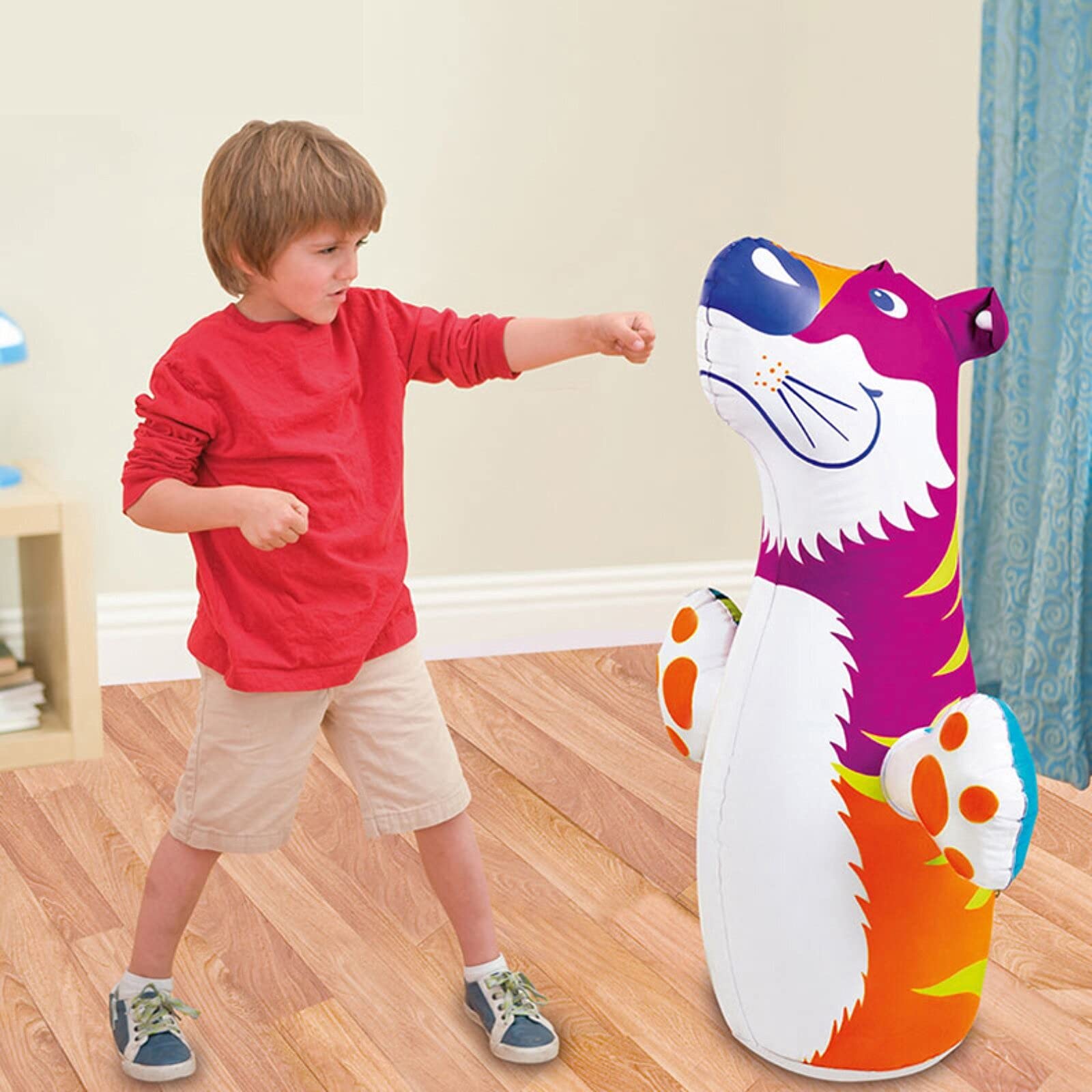 Sac De Boxe Gonflable Pour Enfants - Dessin Animé Tigre - PVC Résistant - Remplissage Air/Eau - 94cm - Idéal Pour Intérieur/Extérieur