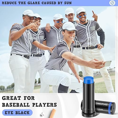 Vista 16 de Sweetude 6 piezas de pintura facial para ojos, palo negro antirreflejos, ojos deportivos para béisbol, sóftbol, fútbol, lacrosse, pintura facial