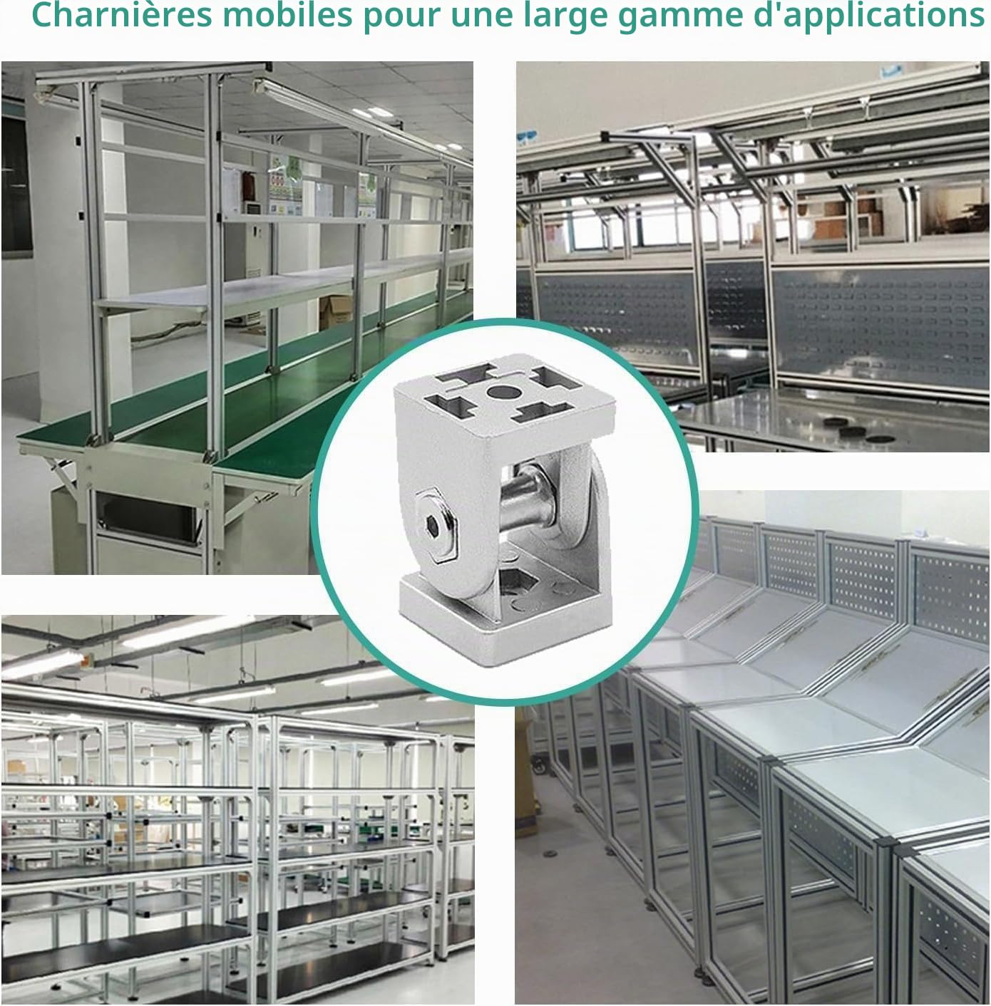 Connecteur Profilé Aluminium, 8 Pièces 180° Angle Réglable Articulé pour 30x30
