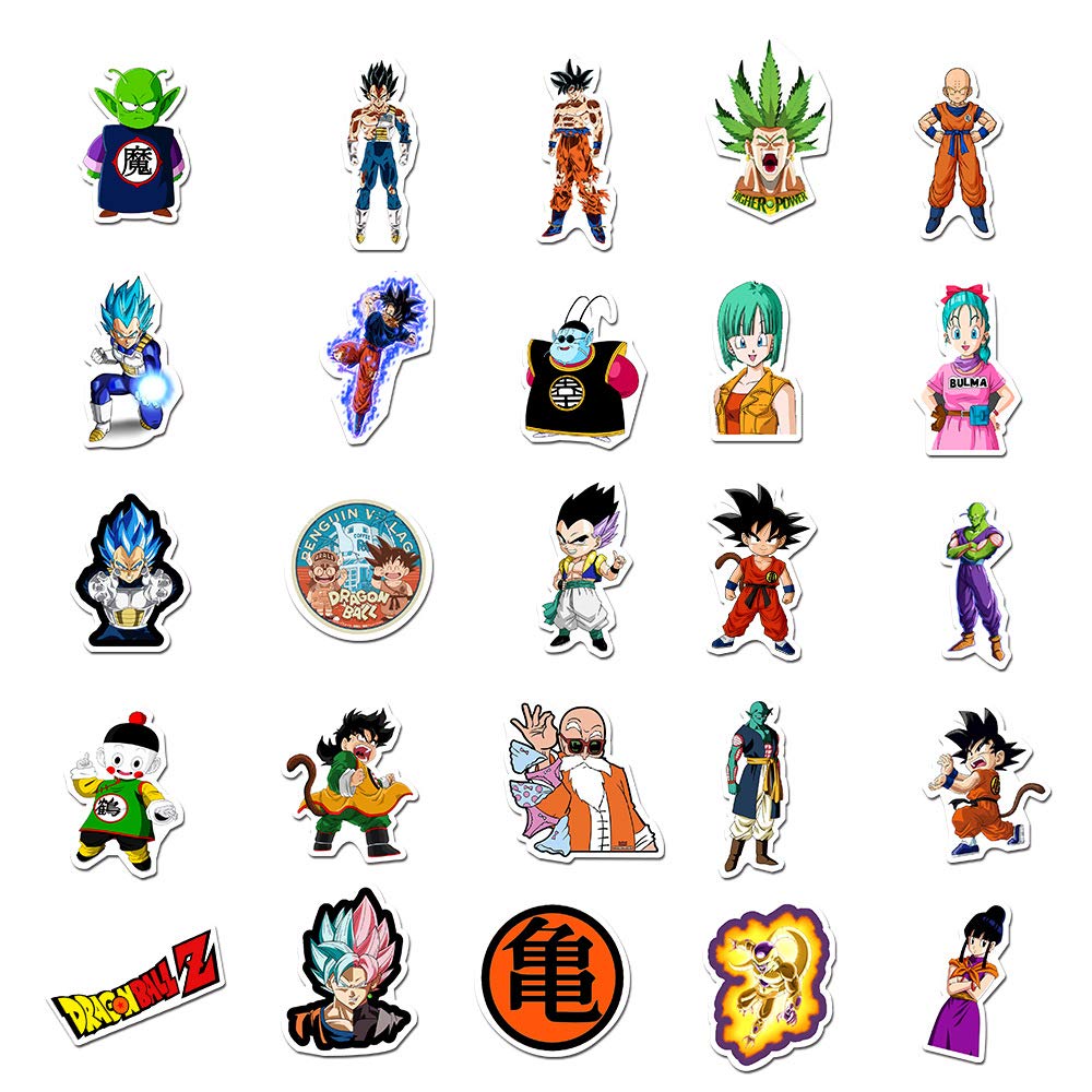 50 adesivi Dragon Ball per computer portatile, skateboard, bottiglie d'acqua, paraurti, adesivi per elmetto, adesivi decorativi per frigorifero per forniture per feste