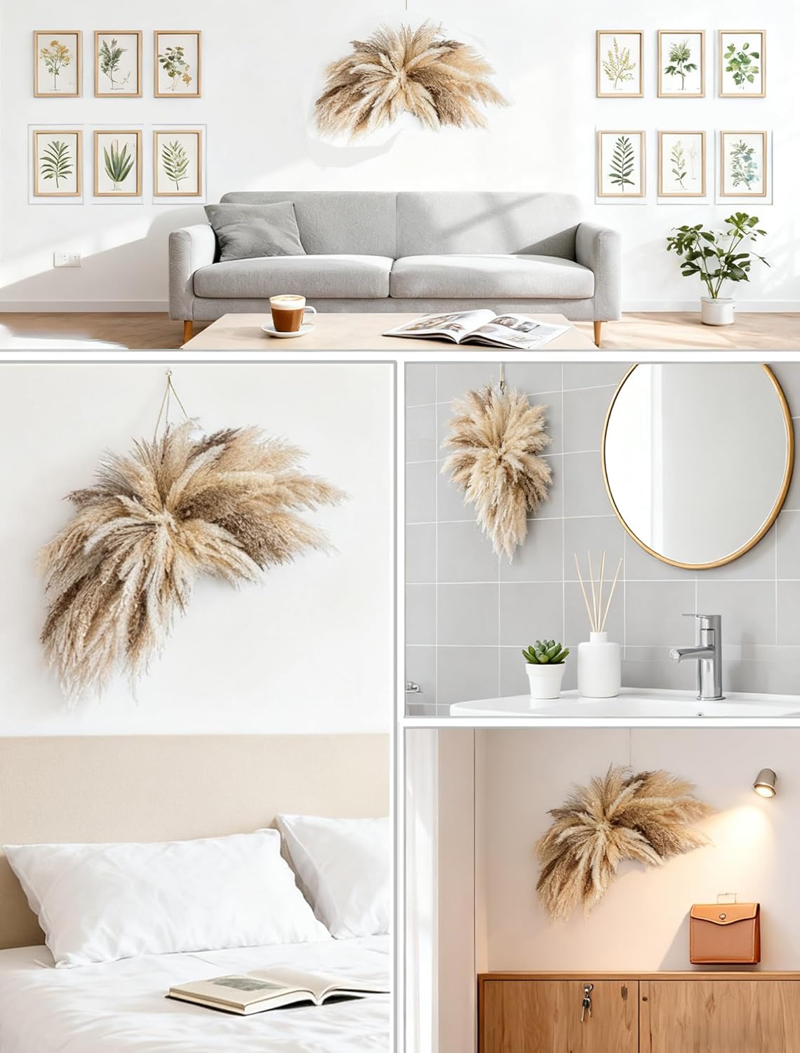 WILD AUTUMN Fluffy Boho Wall Decor - DIY Pampas Grass Kits,Need to Assemble,Decorative Pampas Cloud,Mirror Decorative,for Entryway Bedroom Living Room Bathroom House Warming Gifts New Home Essential