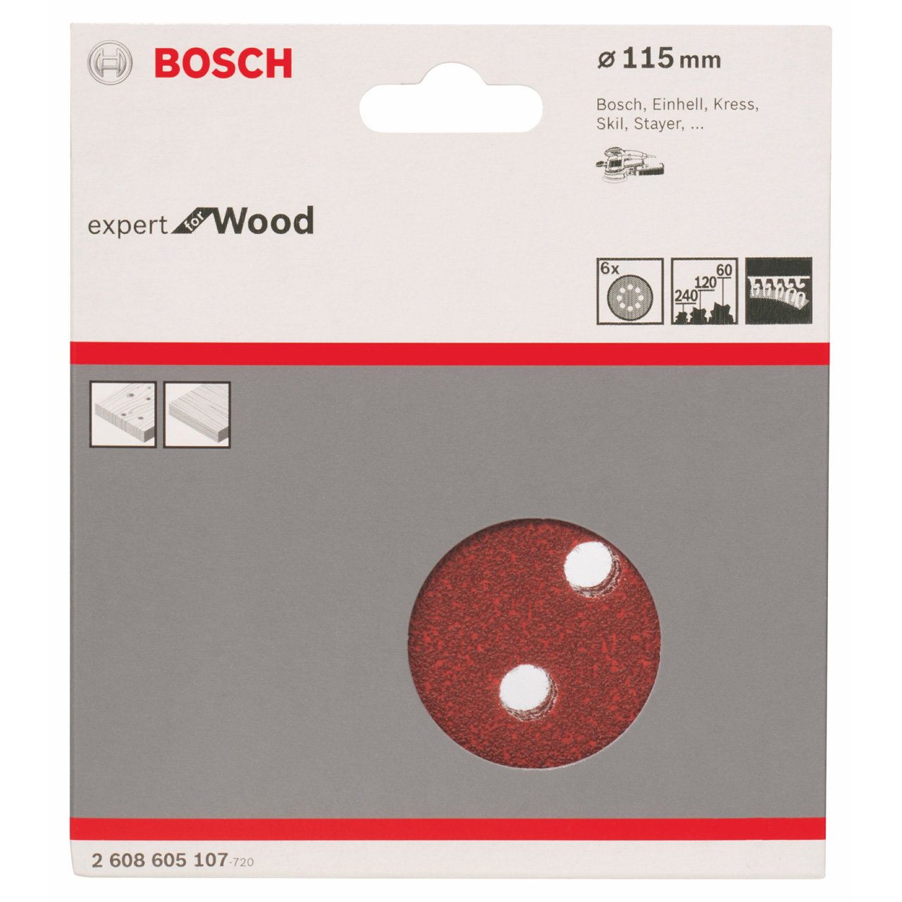 Bosch Red Wood Sanding Disc 115mm 115mm Assorted Pack of 6