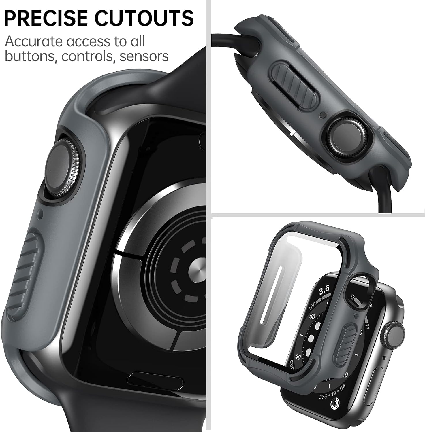 OIFEN 2 Pack Rugged Case for Apple Watch 44mm SE/6/5/4 Built-in Tempered Glass Screen Protector, Military Shockproof Bumper for iWatch Men 44mm(Black/Black-Gray)