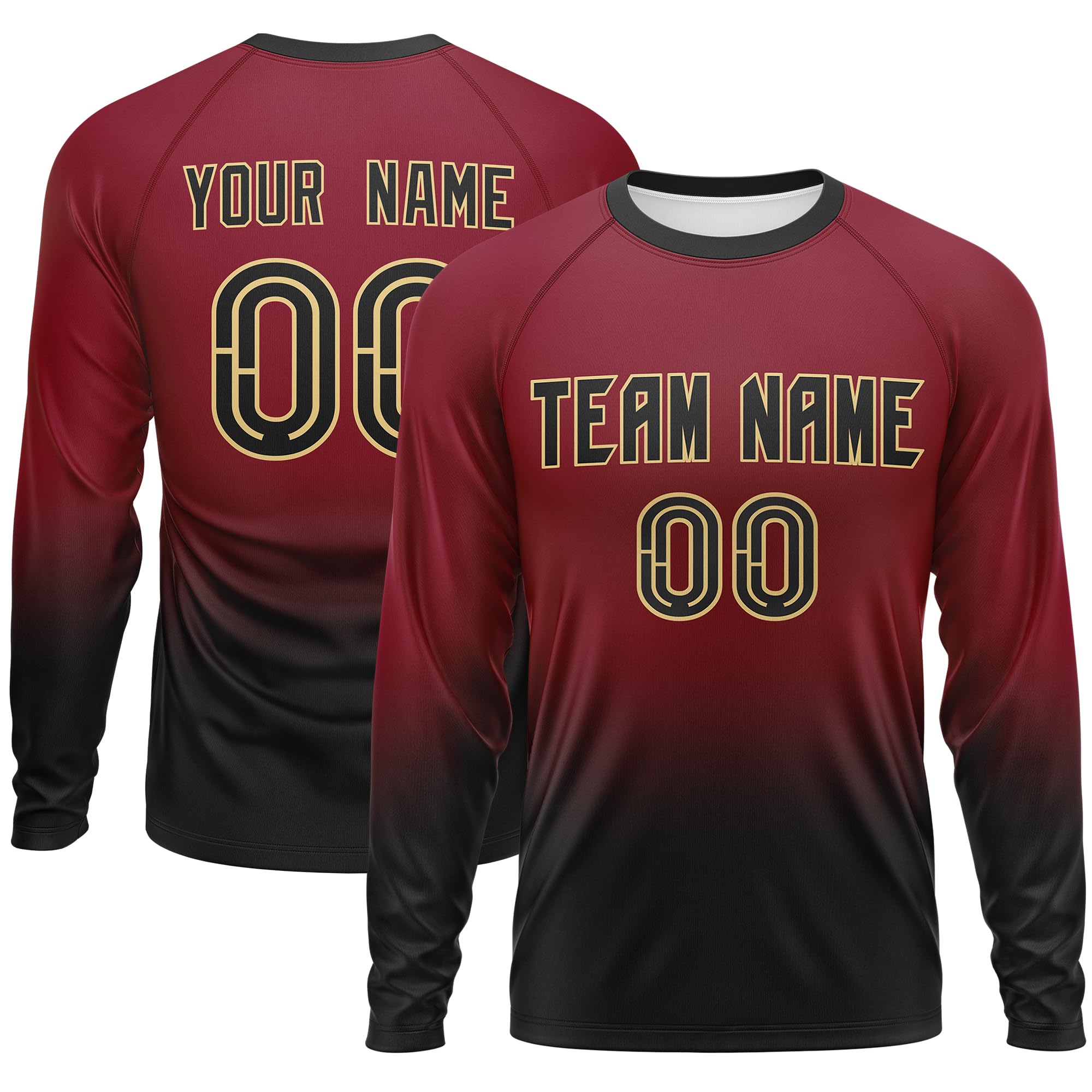 KXK Custom Gradient Baseball Shirt Long Sleeve Team Jersey Personalized Printed Name Number for Men Women Youth