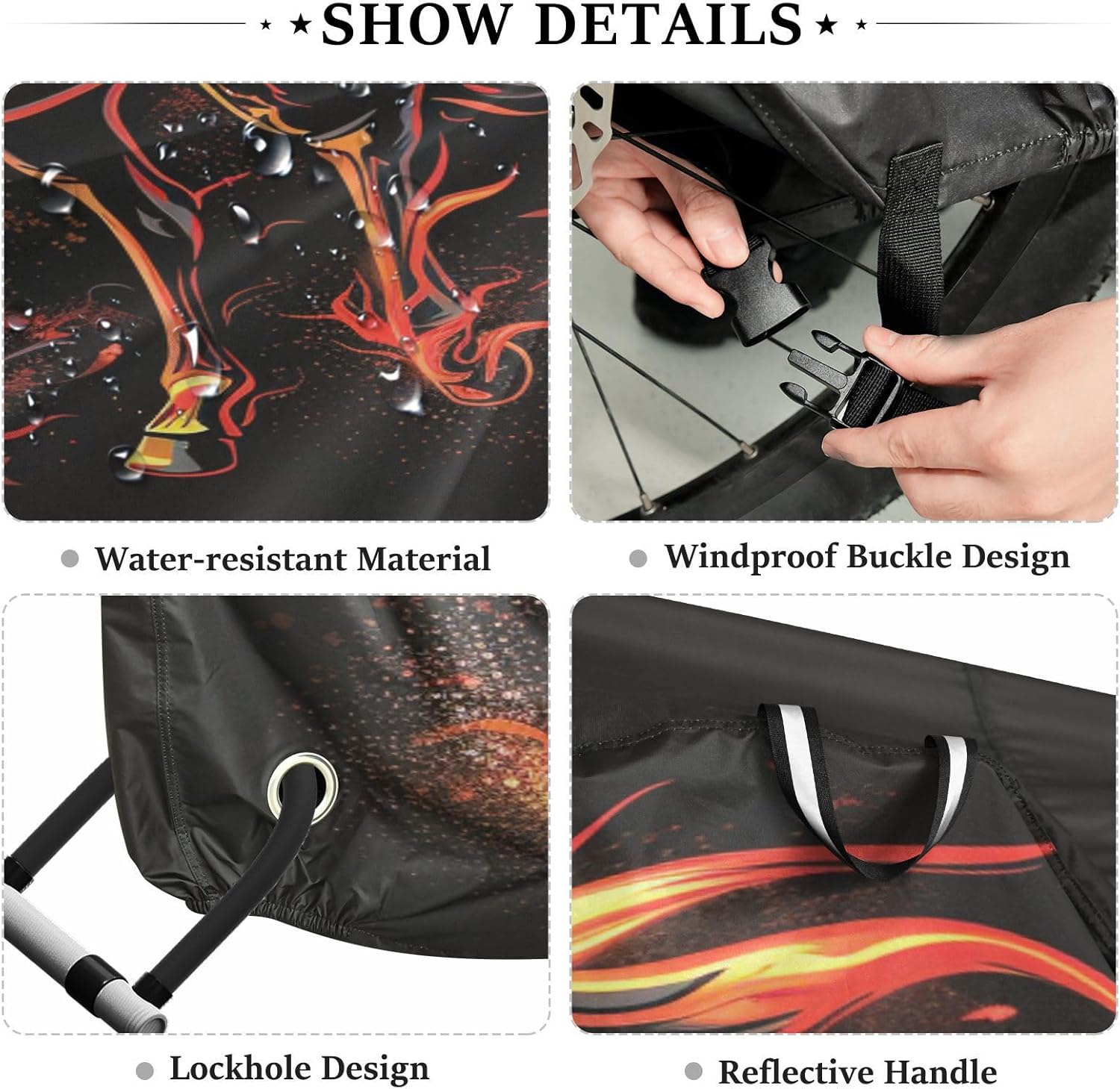 ALAZA Running Horse Flame Bike Cover Waterproof Outdoor Ebike Bicycle Covers Tarp Protection for 1/2 Bikes, Sun UV Dust Wind Proof