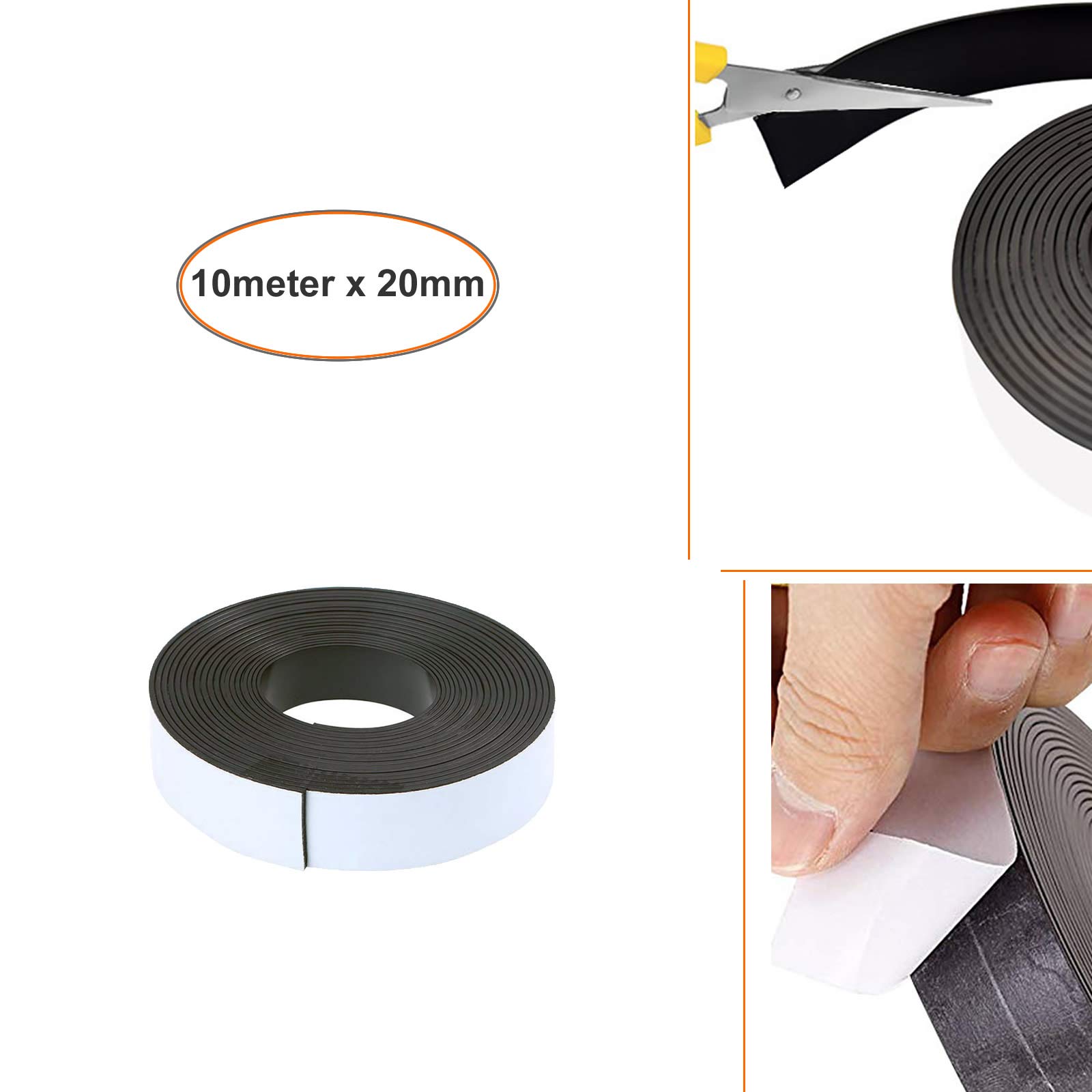 TUKA 10m x 20mm Magnétique Ruban Auto-adhésif, Flexible Autocollante Bande d'aimant, Rouleau Magnétique Adhésif pour Aimanter Photos Signes Pictogrammes Cartes DIY Bricolage, Retaillable TKD9035-2cm