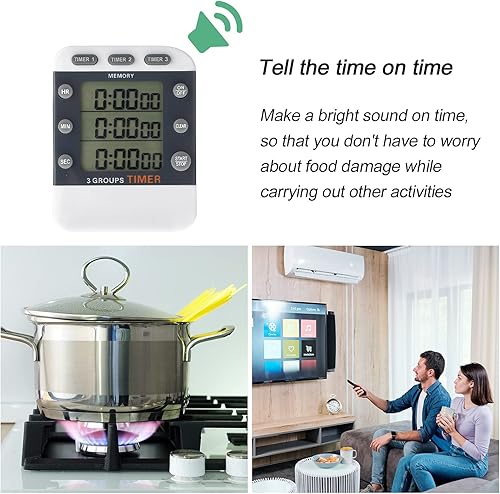 Miniatura 4 de Photect Temporizador digital de cocina dual de 2 piezas, 3 canales, cuenta arriba/abajo, temporizador de cocina con parte trasera magnética, alarma