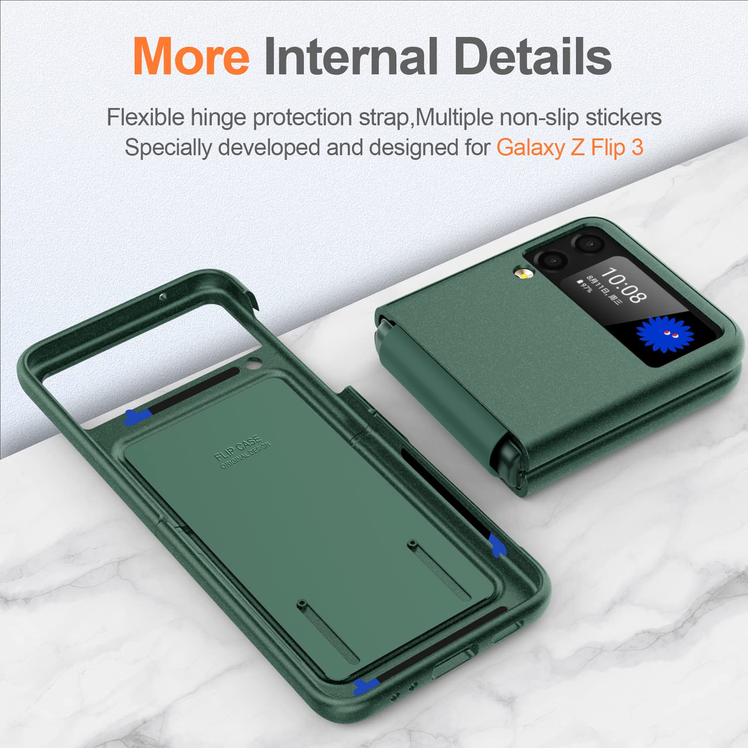 Funda para Galaxy Z Flip 3, con bisagra de silicona deslizante para Samsung Z Flip 3 5G, funda delgada antideslizante resistente al desgaste Z Flip 3 para Samsung Z Flip 3 5G 2021 (verde) 4