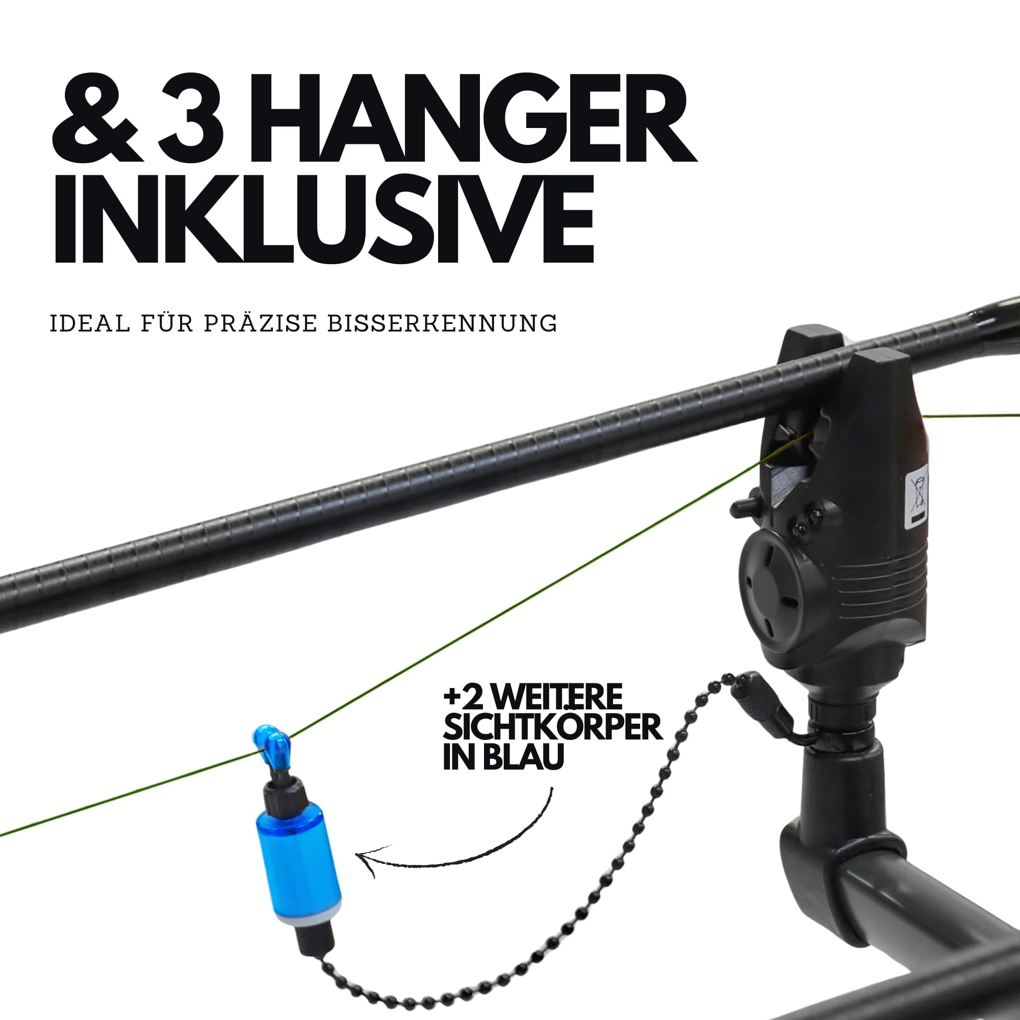 Funk Bissanzeiger Komplettset Hy-Tec 3+1 | inkl. Rod Pod, Indicator System 3+3, 3x Butt Grip Fluo, Funkübertragung, LED-Nachleuchtfunktion