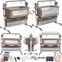 Vista 10 de Cuna multifuncional convertible para bebé, cuna multifuncional para dormir conjuntamente, cuna plegable para niños pequeños con música Bluetooth, 5