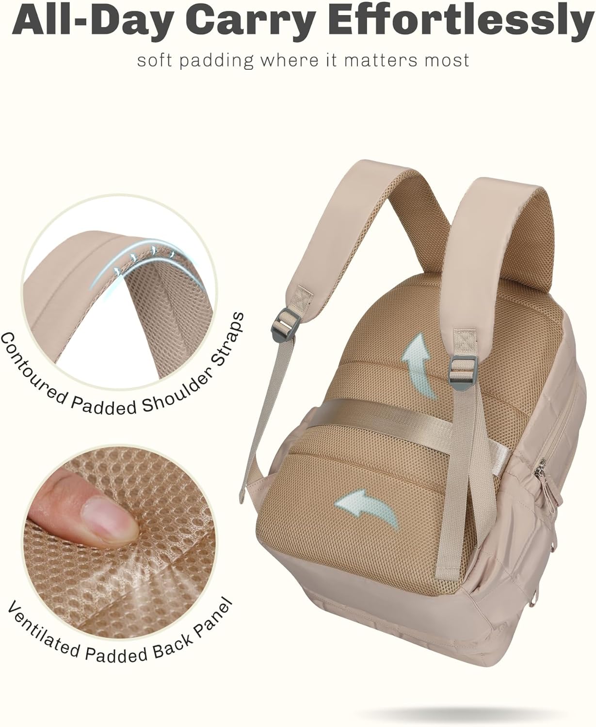 Hynes Eagle College Laptop Backpack 16 Inches Quilted Travel Backpack for Women Lightweight Puffer Casual Daypack 28L Camel - Image 4