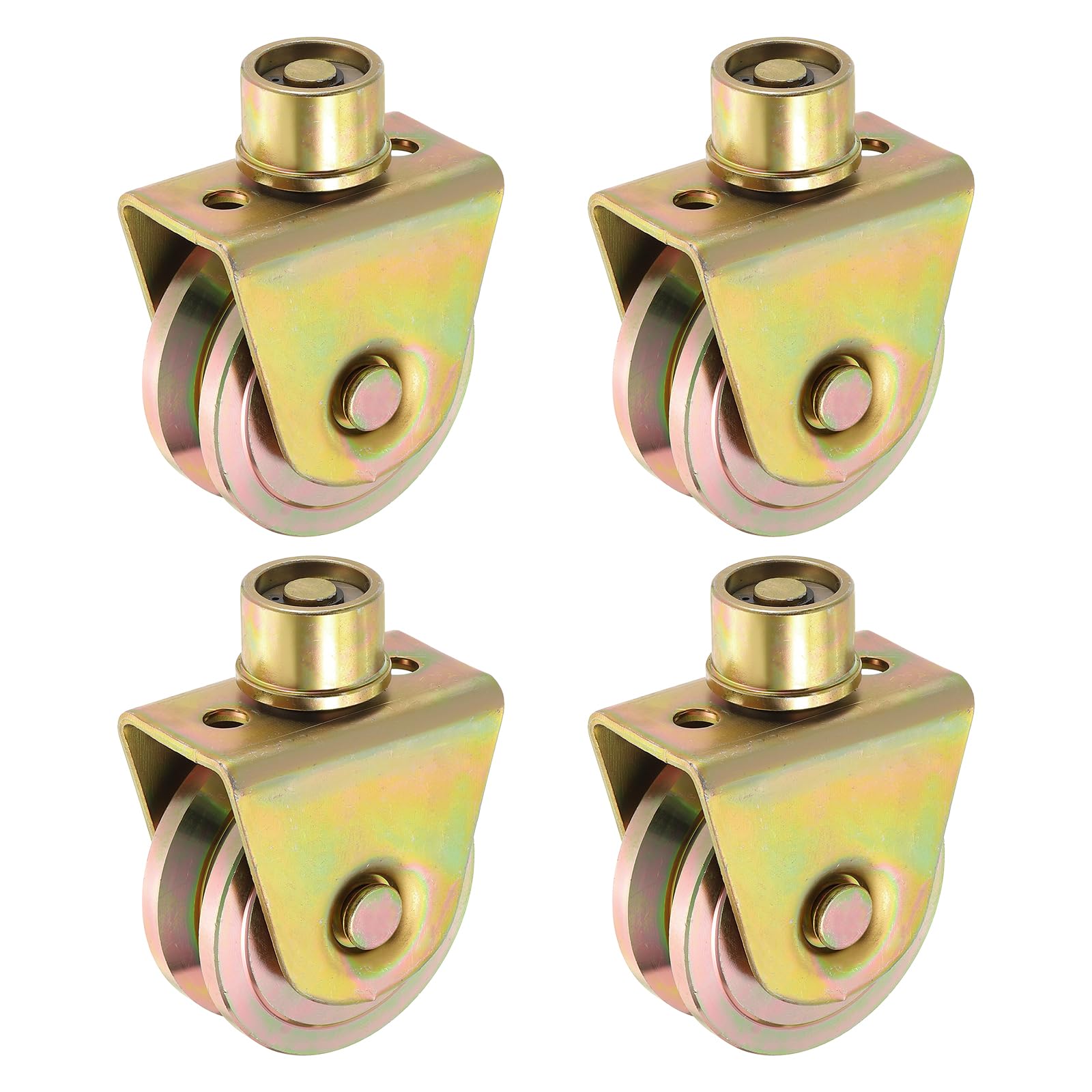 uxcell Ruedas de puerta corredera de 3.1 pulgadas, 4 unidades de polea giratoria de 360 grados con ranura en V con soporte para riel de pista, puerta corredera, máquina industrial, color dorado
