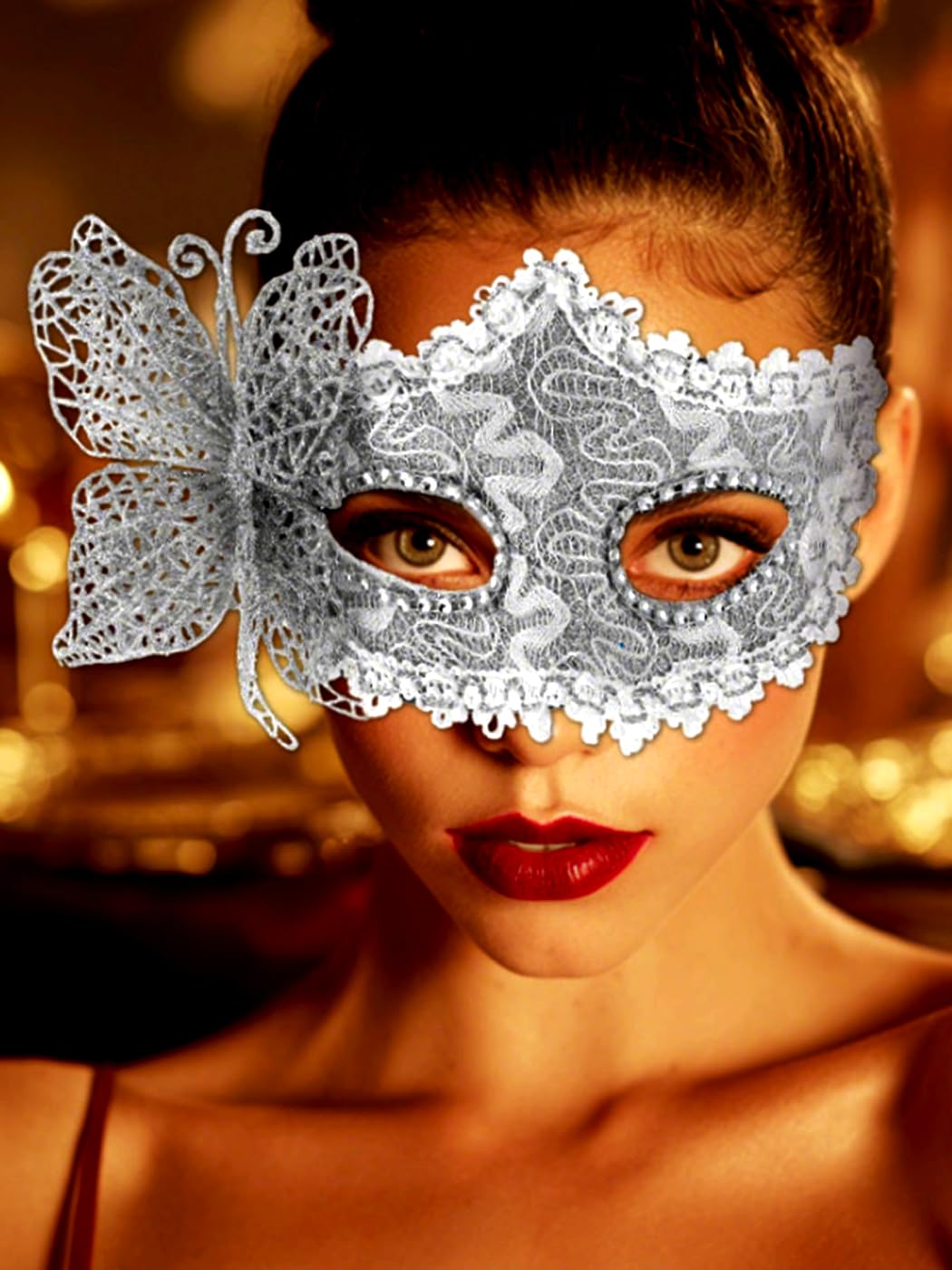 Jovono Butterfly Masquerade Masks Lace Venetian Masks Halloween Cosplay Costume Mask for women (Silver) - Image 3