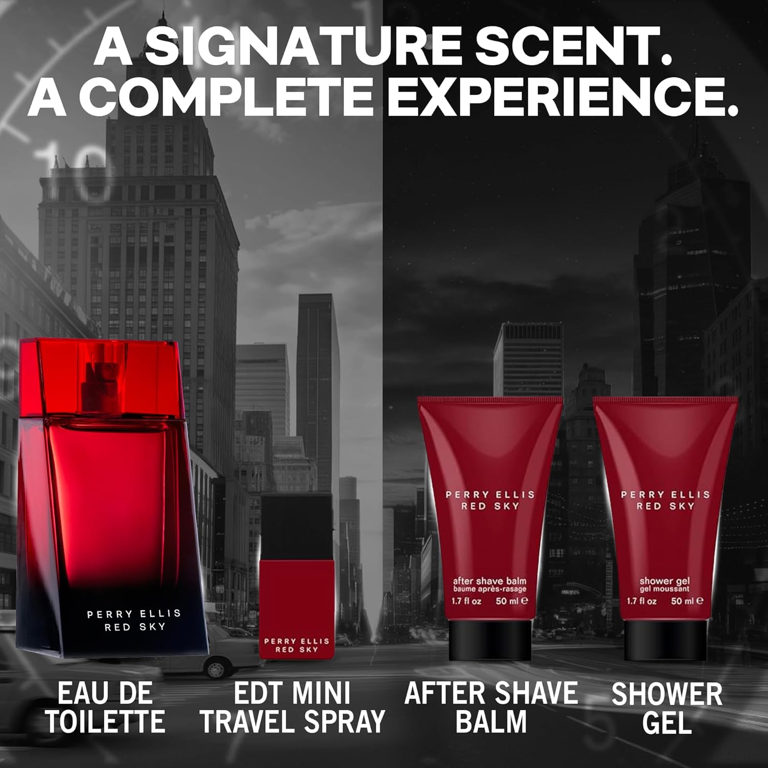 Perry Ellis Red Sky 4-Piece Gift Set - eau de toilette, aftershave, shower gel,EDT travel spray - bergamot, cardamom, juniper, lavender, rosemary, nutmeg, cedarwood, tonka bean, vetiver - Image 3