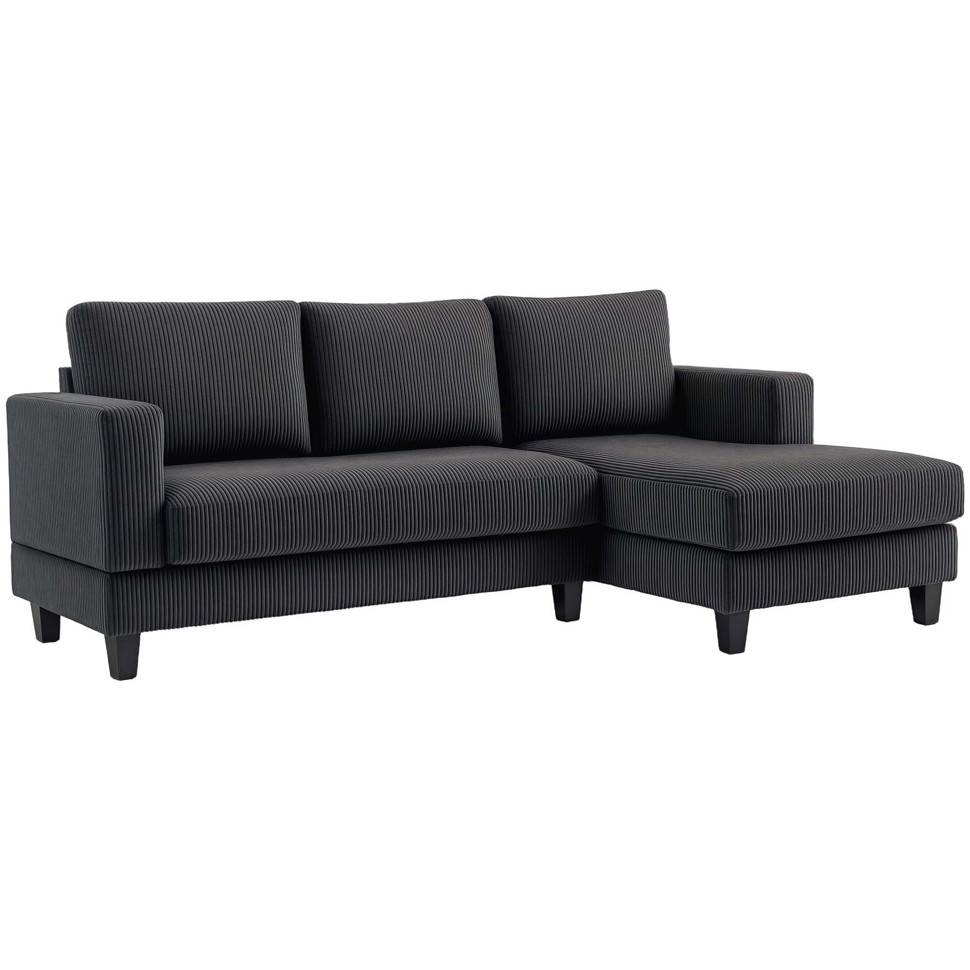 HOMCOM Ecksofa Couch mit Chaiselongue L Form 214 x 134 x 87 cm Dunkelgrau | 3 Sitzer Sofa, Gepolsterte Eckcouch mit Cord-Optik, Hochdichtem Schaumstoff, bis 400 kg, für Wohnzimmer, Schlafzimmer