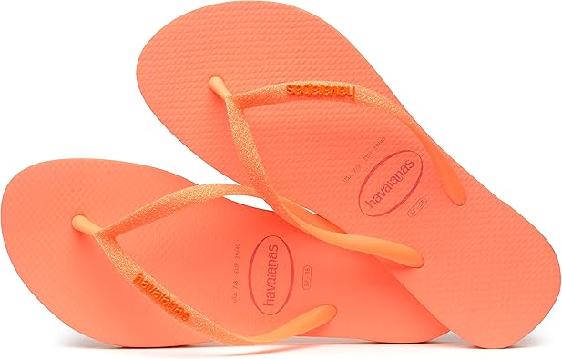 Amazon.com | Havaianas Slim Glitter Neon Flip Flop Sandal Coral Spark 35/36  Brazil (US Men's 4/5, Women's 5/6) M | Flip-Flops