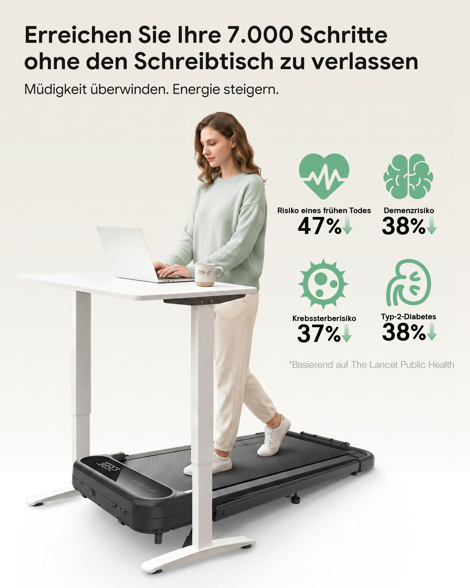 UREVO Tapis Roulant Pieghevole Smart 2 in 1 con App, Inclinazione Manuale del 12%, Walking Pad Compatto con Corrimano e Display LED, 1-10 km/h per Camminare e Correre a Casa e in Ufficio