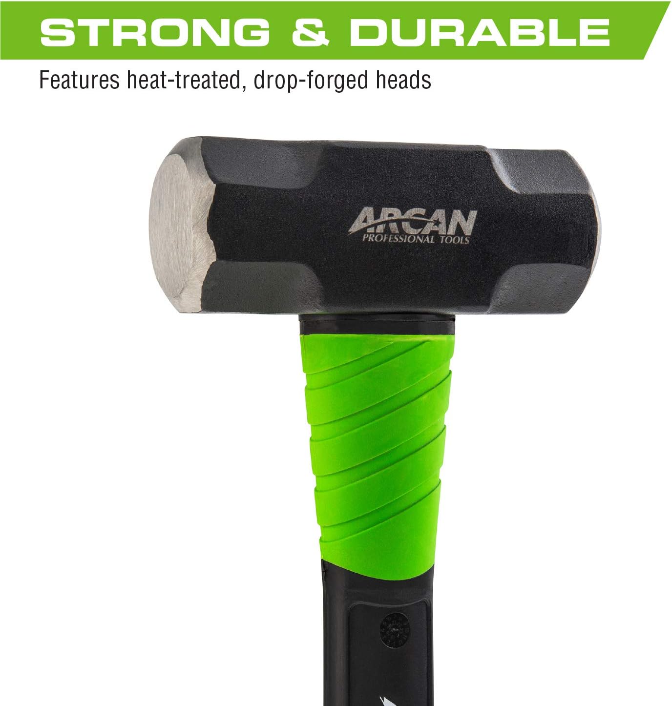 Arcan 4 LB Engineering Hammer 16-Inch 3G Fiberglass Handle with Rubber Grips and Drop Forged Heads (AH4E), green