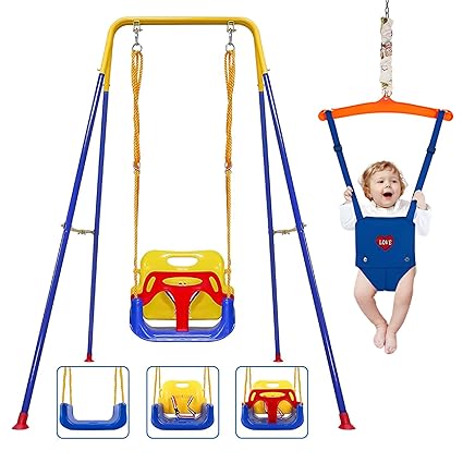 2 in 1 Toddler Swing Jumper, Swing Set for Indoor/Outdoor, Baby Jumpers and Bouncers, Easy to Assemble & Store, Suitable for Aged 6 Months to 10 Years Old