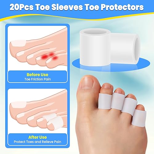 Miniatura 9 de Protector de dedos de los pies, (20 unidades), transpirable, funda de gel para los dedos, ideal para ampollas, callos, dedos en martillo, pérdida de