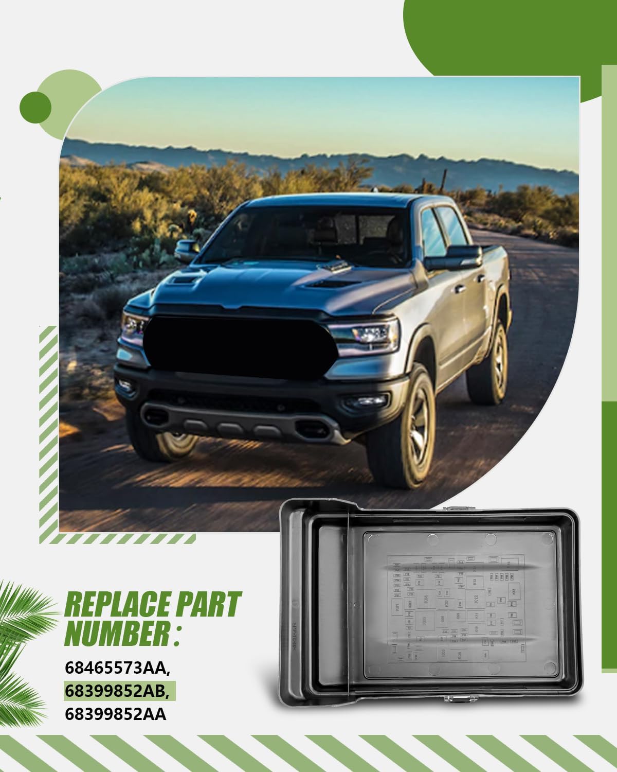 Fuse Box Cover Fit for Ram 1500 2019 2021 2022 2023 2024, Replacement 68465573AA 68399852AB 68399852AA