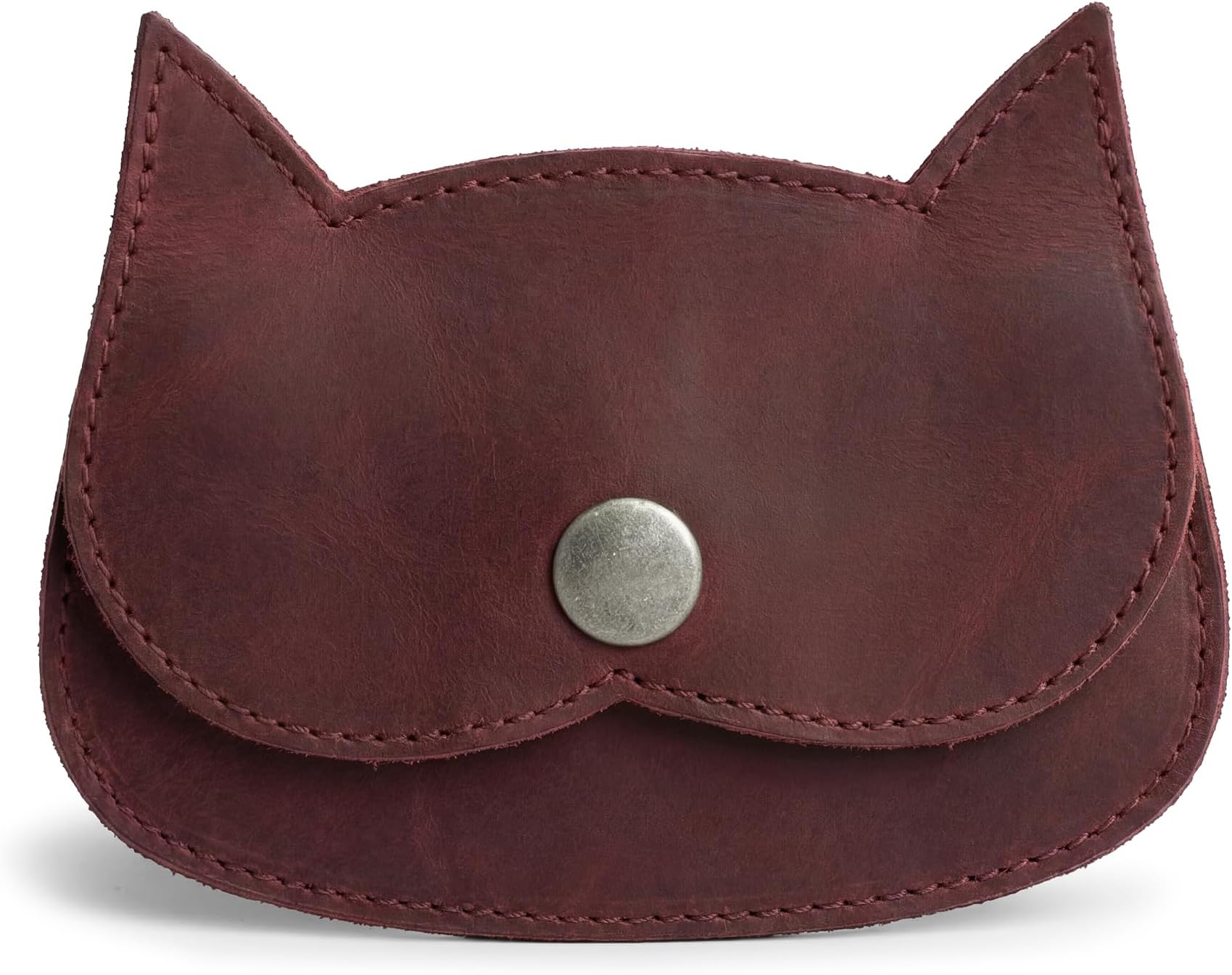 Leather Cat Wallet, Coin Organizer Pouch, Cash Holder, Credit Card Storage, Travel & Commuter Accessories, Vintage Style, Handmade, Sangria, Vintage
