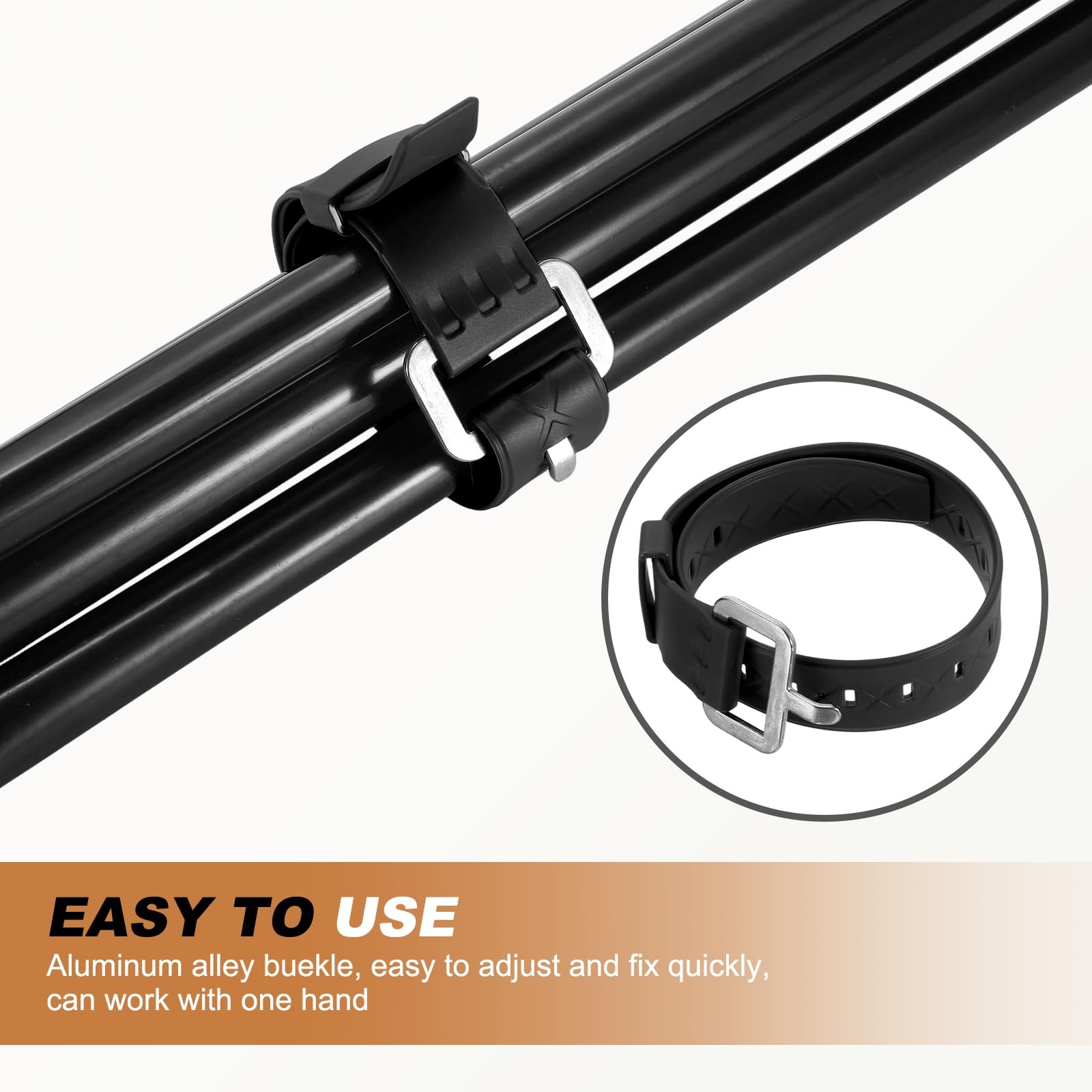 4 Pcs Silicone Tie Down Strap, 35cm / 14 inch Versatile Wear Resistant Silicone Securing Strap with Metal Buckle for Luggage Binding Outdoor Equipment Sorting,Black — view 5