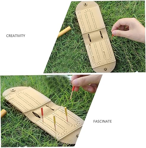 Miniatura 4 de VGEBY Juego de mesa de cuero de la cuna, tablero del Cribbage con aguja 2 pista de cuero del bolso del juego del marcador para Pepple