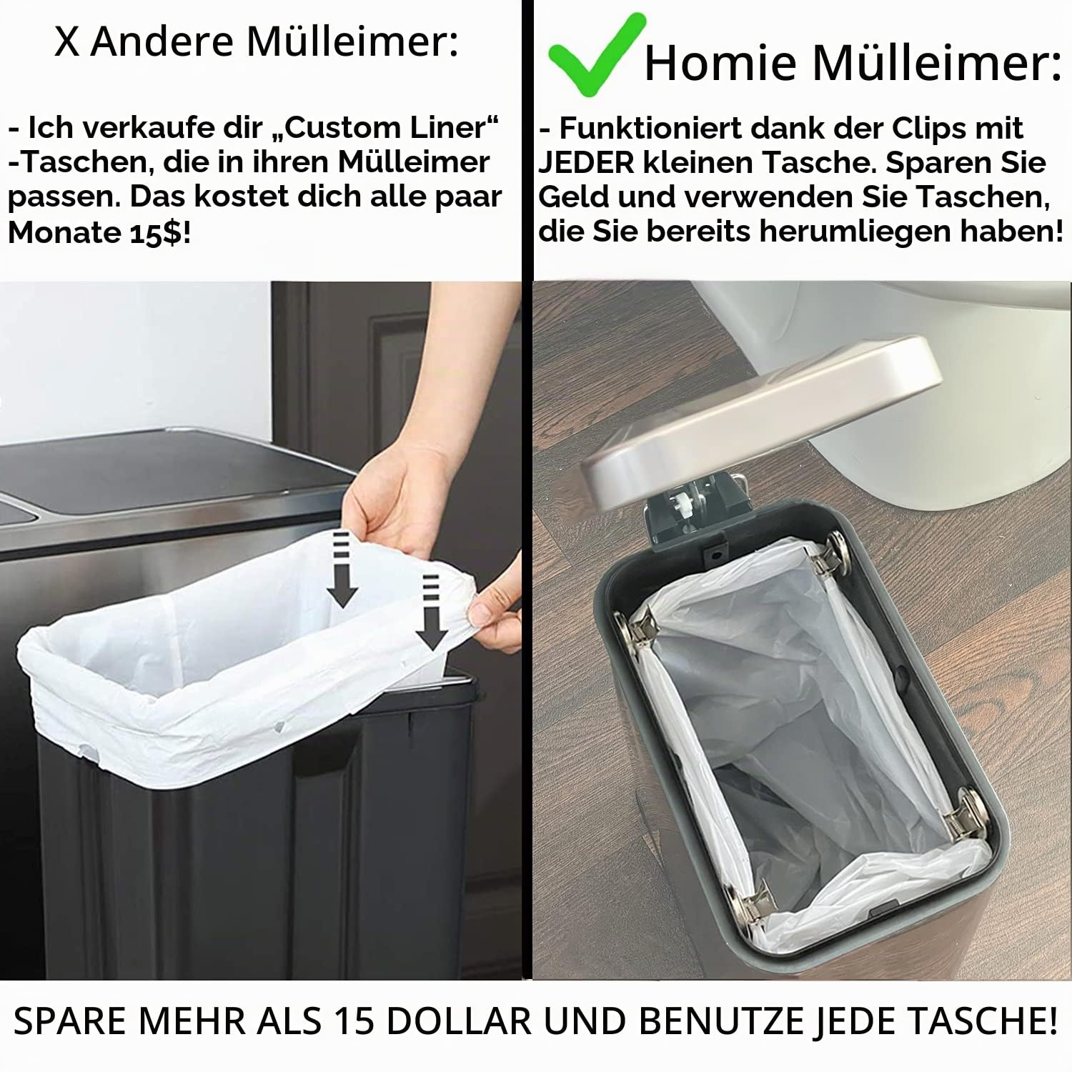 Homie Soft Close, rechteckiger Abfalleimer 5L mit Anti-Bag Slip Liner und Deckel, Verwendung als Mini-Mülleimer, schlanker Staubeimer oder Dekor im Badezimmer (Roségold)