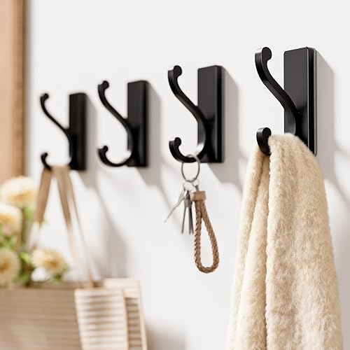 Miniatura 2 de Ganchos de pared negros para abrigos, paquete de 4 ganchos autoadhesivos para ropa, toallas, llaves, ganchos resistentes para puerta, cocina, baño,
