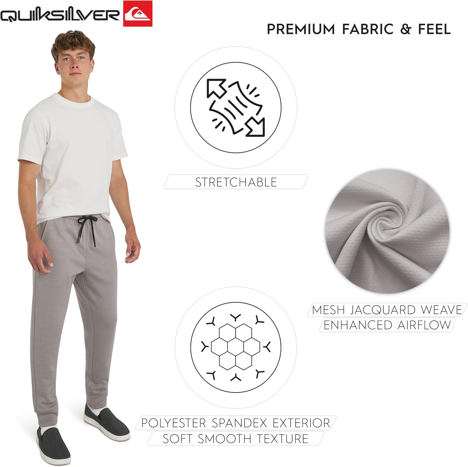 Quiksilver Men's Regular Fit Active Performance Heavyweight Jacquard Mesh and Polar Fleece Jogger Pants (S-XL) - Image 5